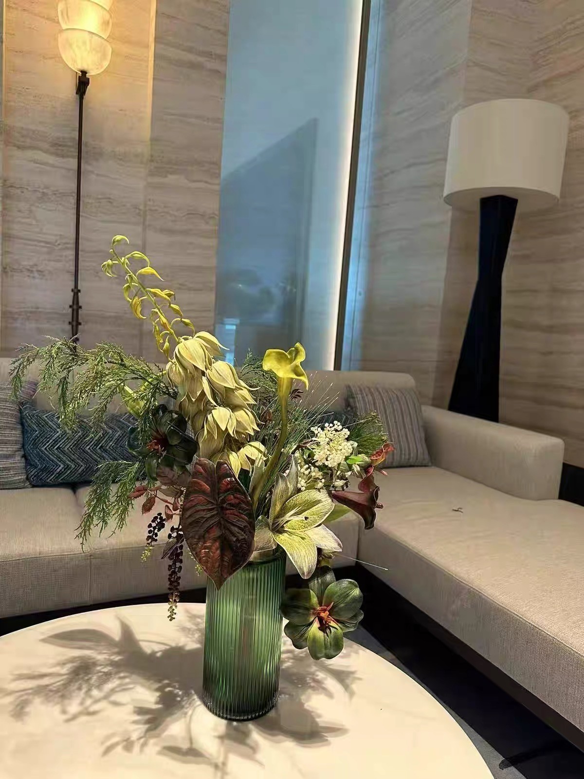 Luxury Green Botanical Floral Arrangement Designer Faux Flower Centerpiece