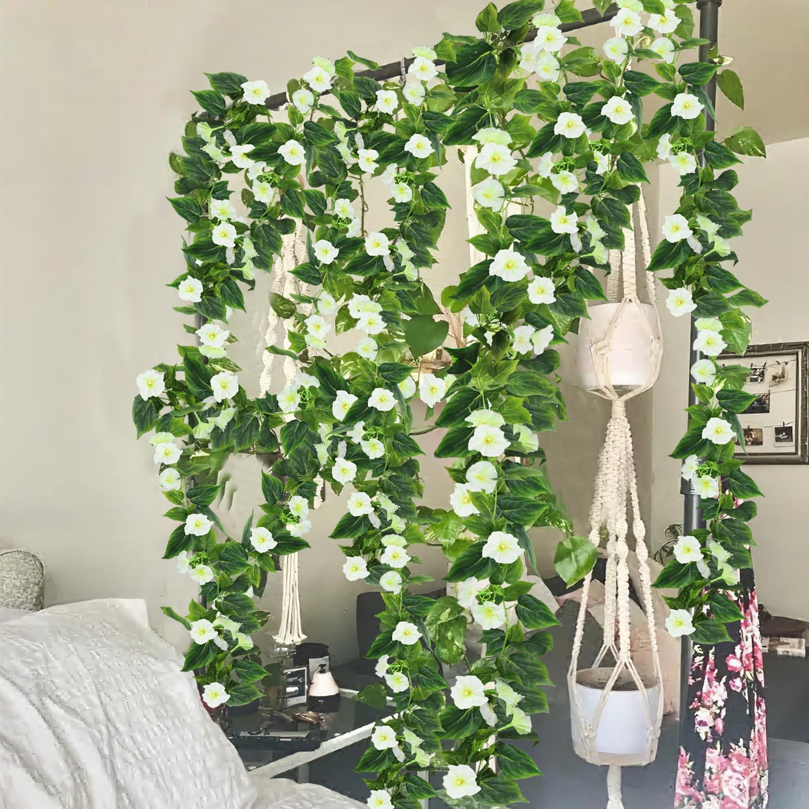 2 Pcs Artificial Vines Silk Morning Glory Vines for Outdoor 15Feet Hanging Pl…