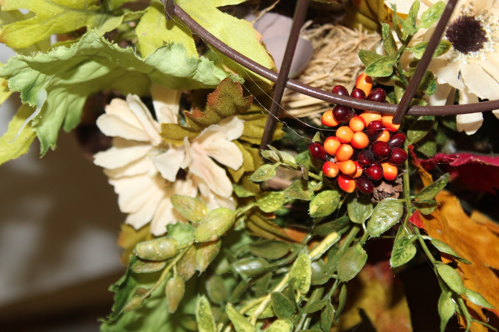 FALL AUTUMN FLOWER ARRANGEMENT BIRD CAGE CENTERPIECE 15”