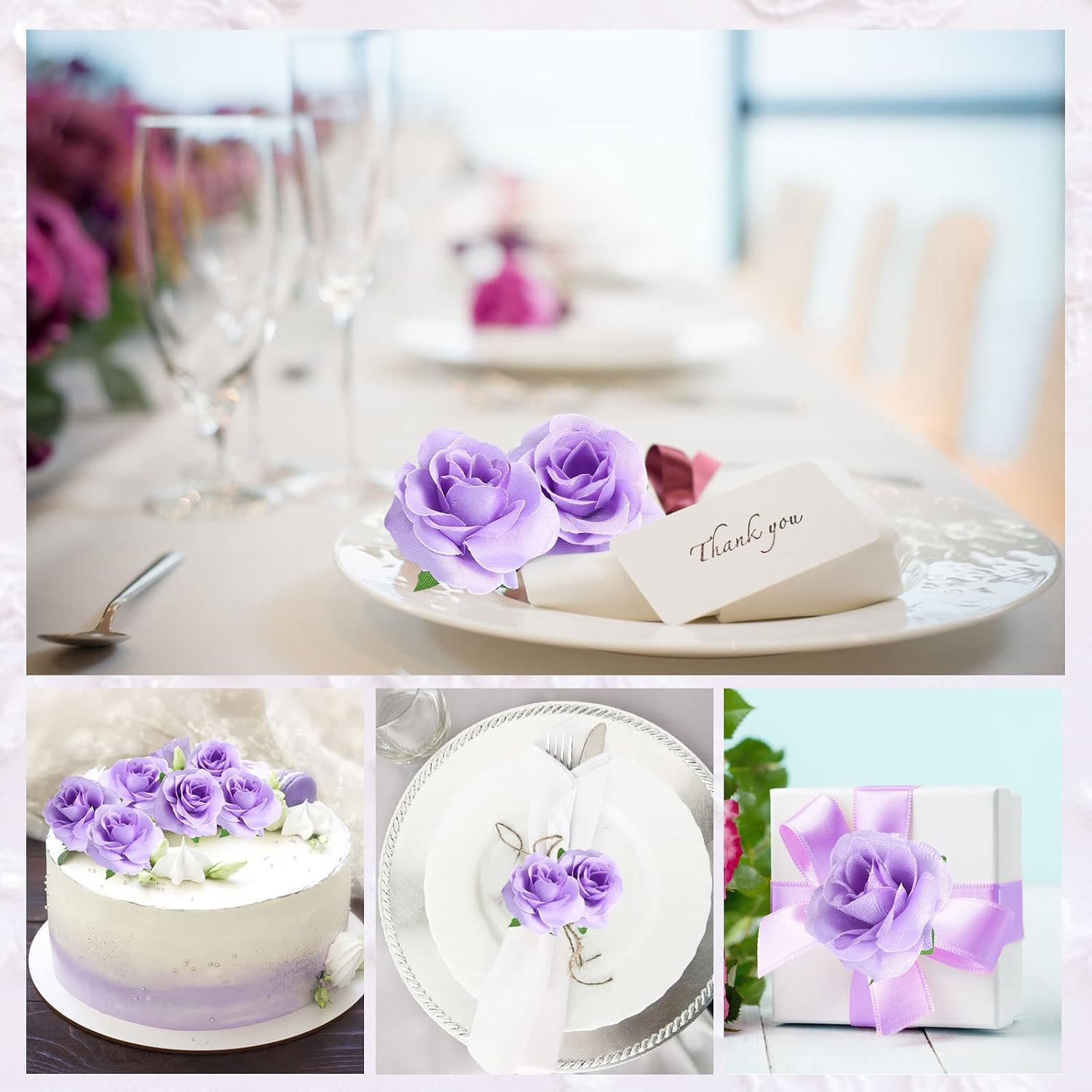 Kesote 50Pcs Purple Roses Artificial Flowers Bulk, 1.6″ Small Silk Fake Roses