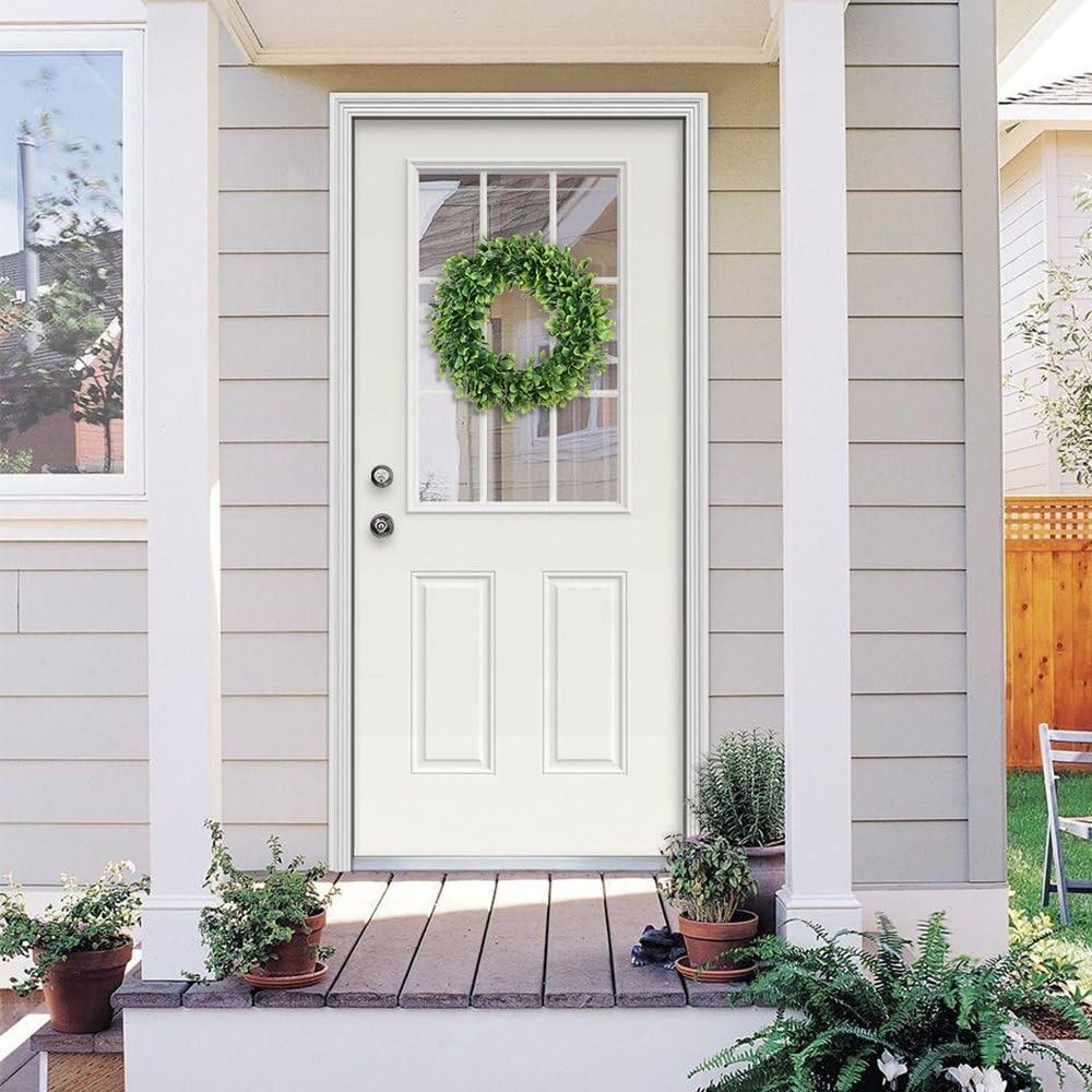 Lifelike 15″ Artificial Boxwood Wreath – Perfect for Front Door Elegance