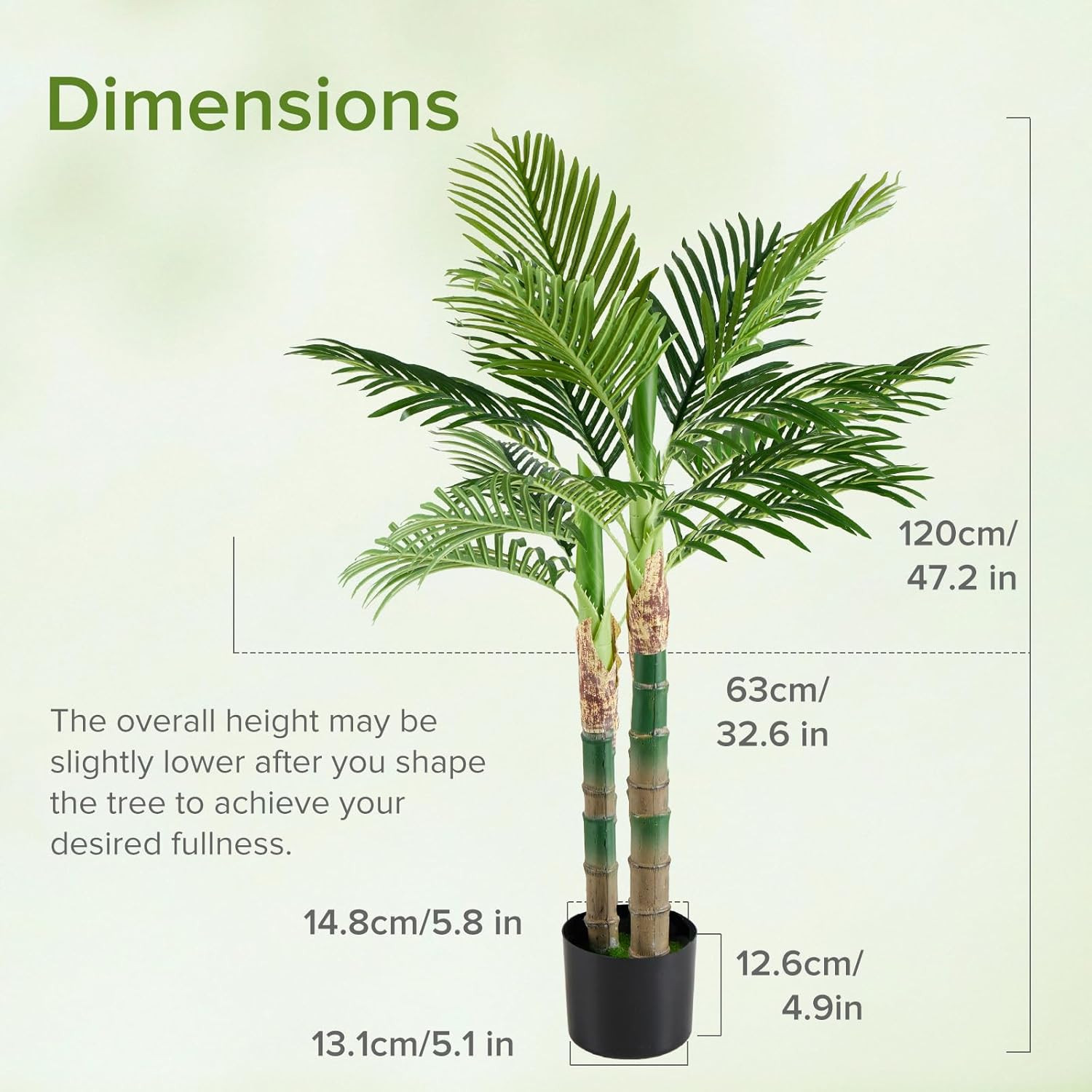 47In Artificial Palm Tree, Tall Fake Faux Plants with Indoor Lifelike Leaves Bla