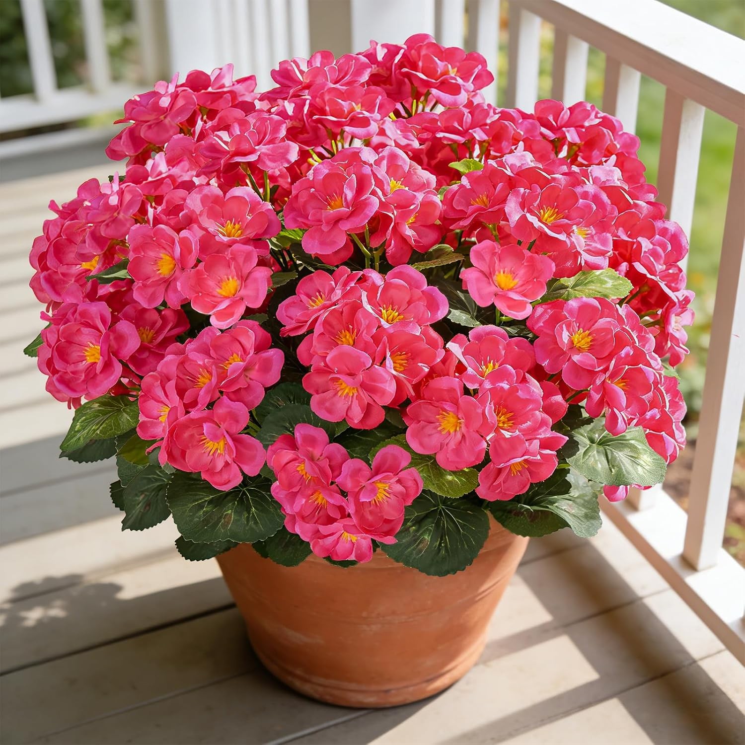 6 Bundles Red Geraniums Silk, Artificial Outdoor Planter Decor