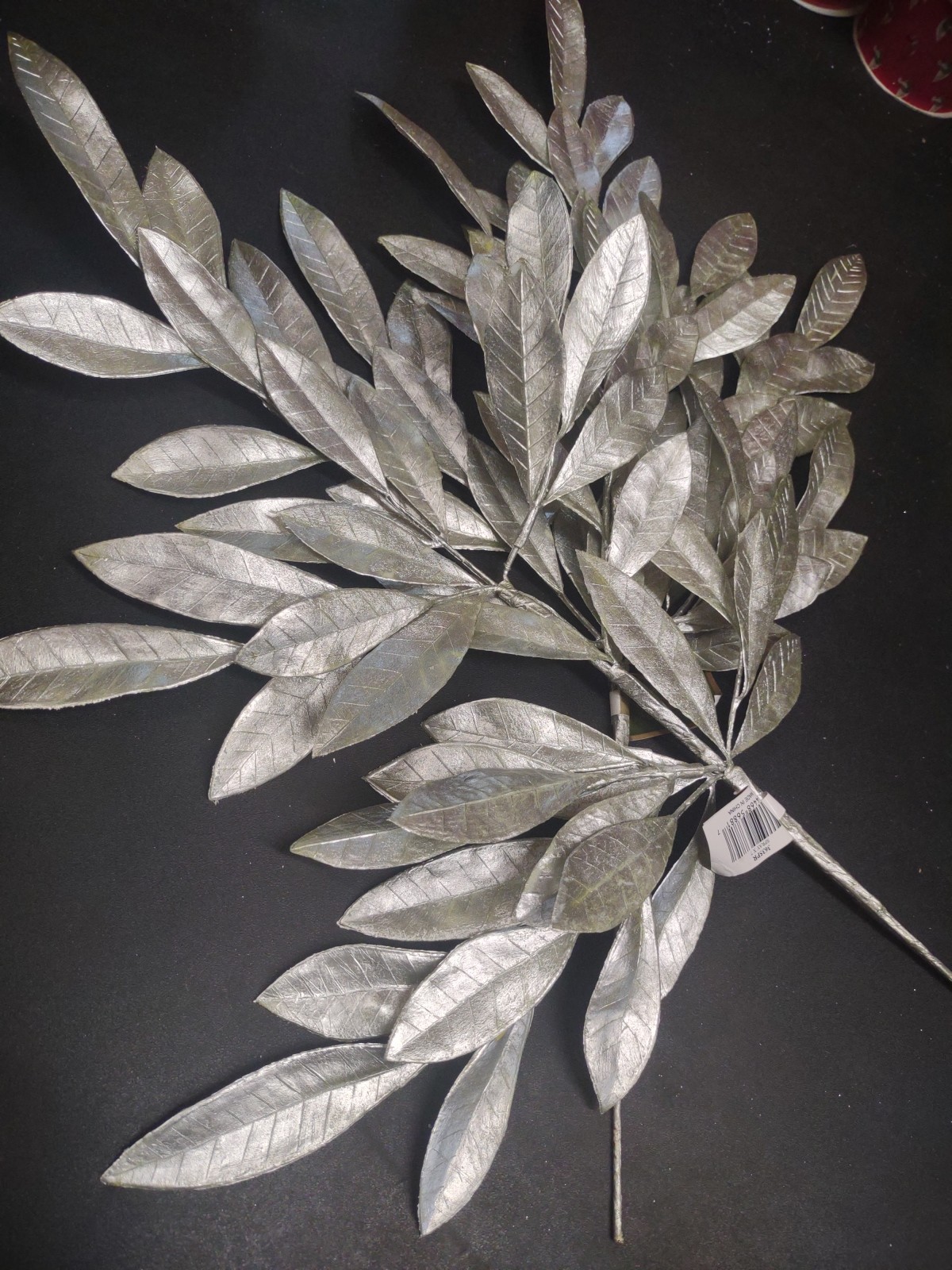 Set of 2 Plastic Bay Tree Branches 23″ Metallic Silver Floral Foliage Leaf Stems