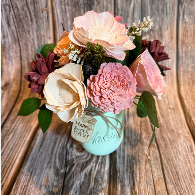 Sola Wood Floral Arrangement 16oz Mason Jar Personalized Custom Home Decor Gift