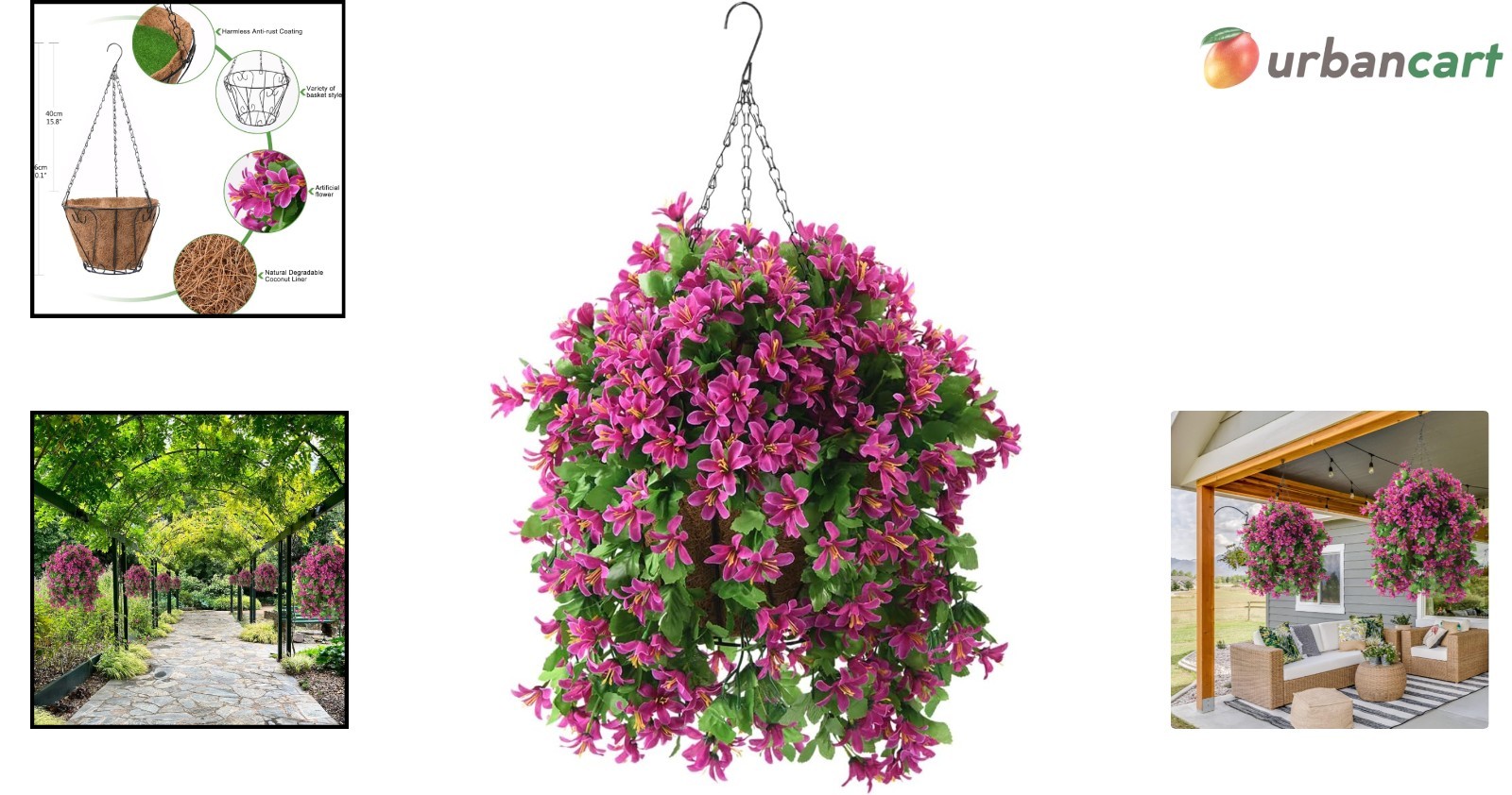 Vivid Violet Faux Hanging Flowers Basket – UV-Resistant Outdoor Decor