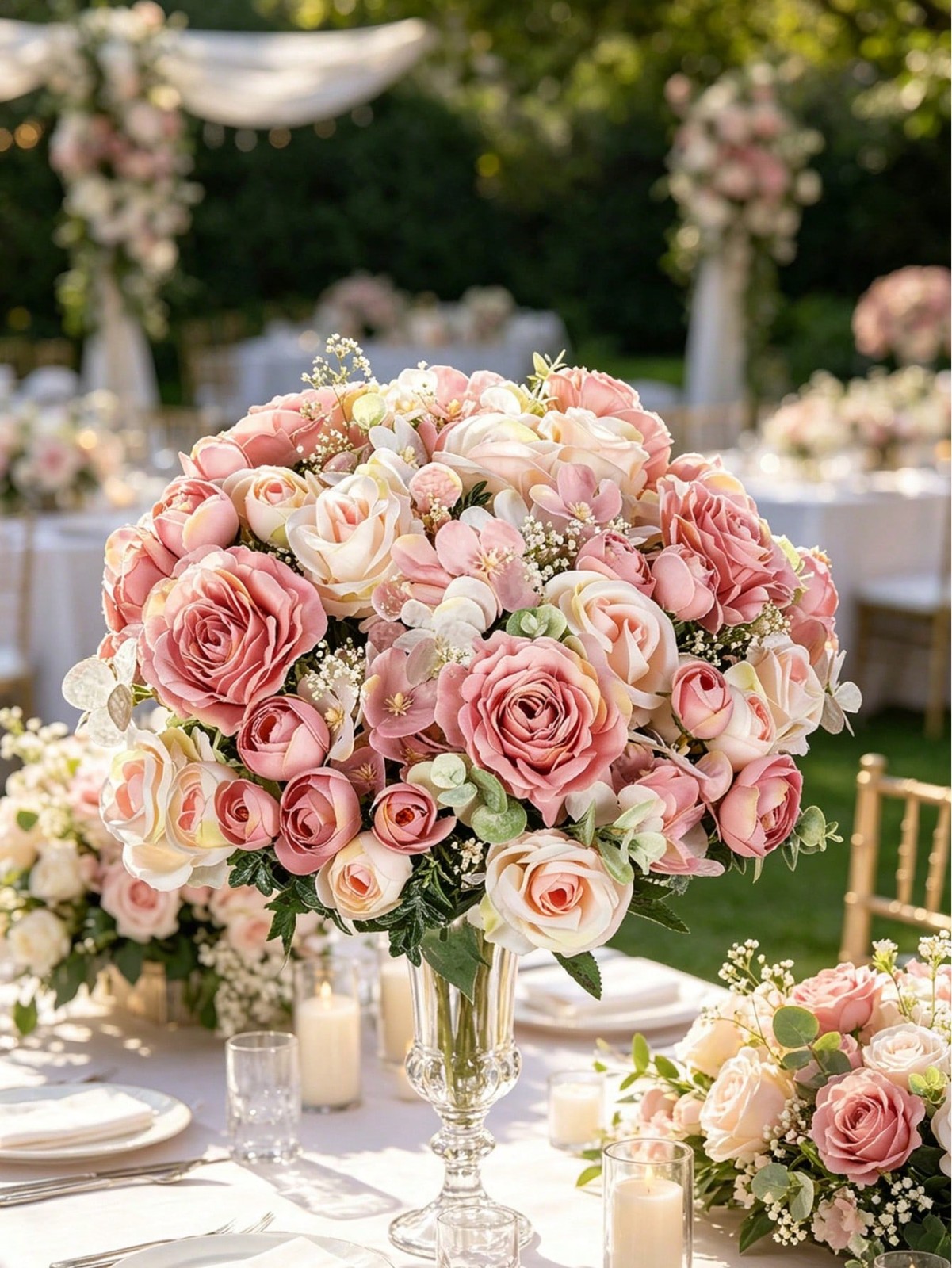 Pink Artificial Silk Rose Bouquet One Size For Wedding Home Decor