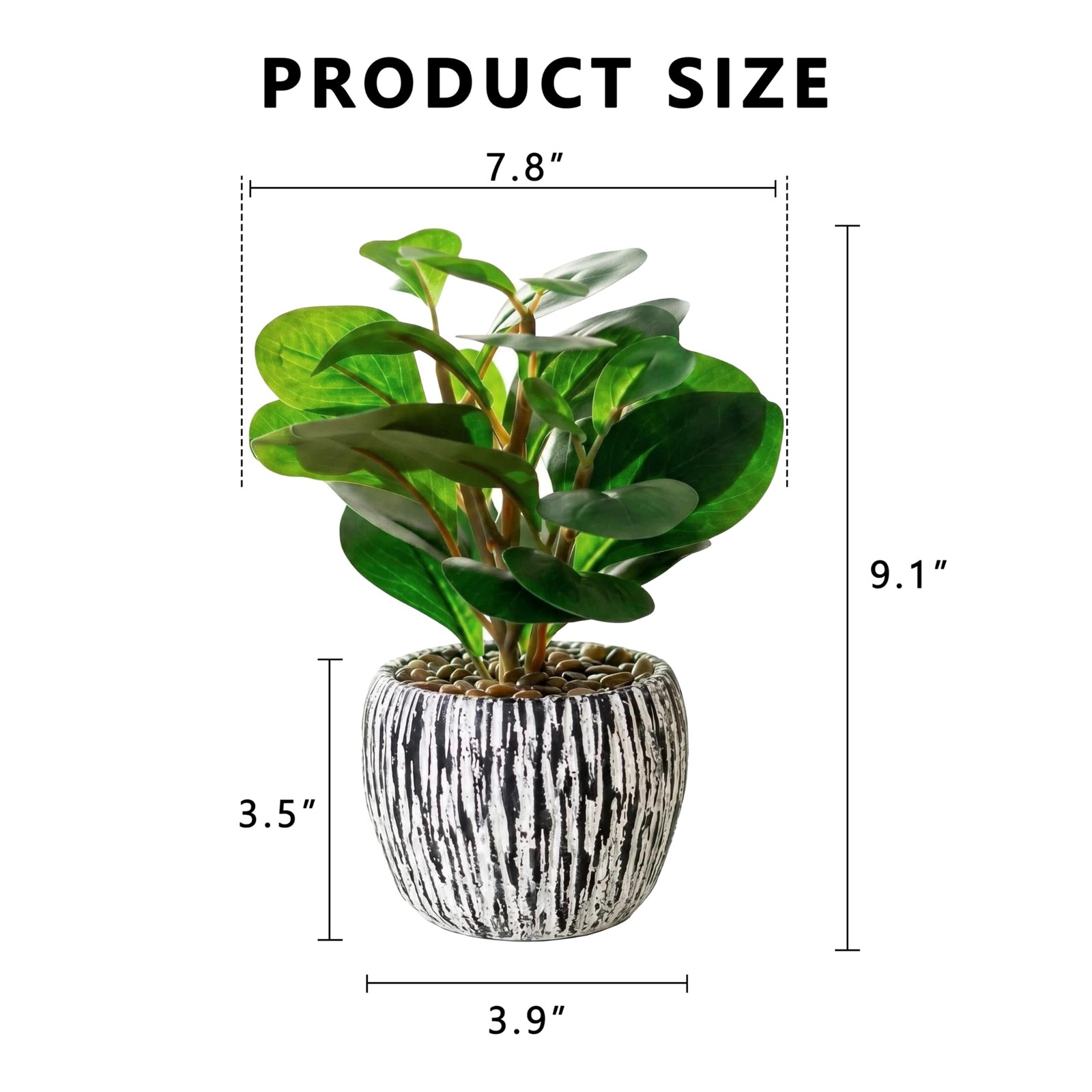Realistic Small Fake Indoor Plant Artificial Ficus Black Cement Planter 9 Inch