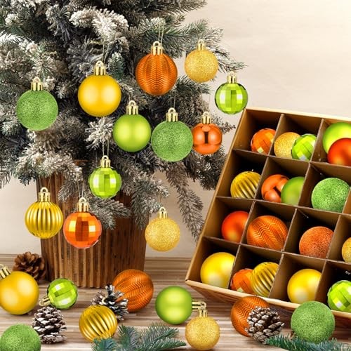 64 Pcs Fall Ball Ornaments Matt Glitter Lime Green Gold Orange Foison Style