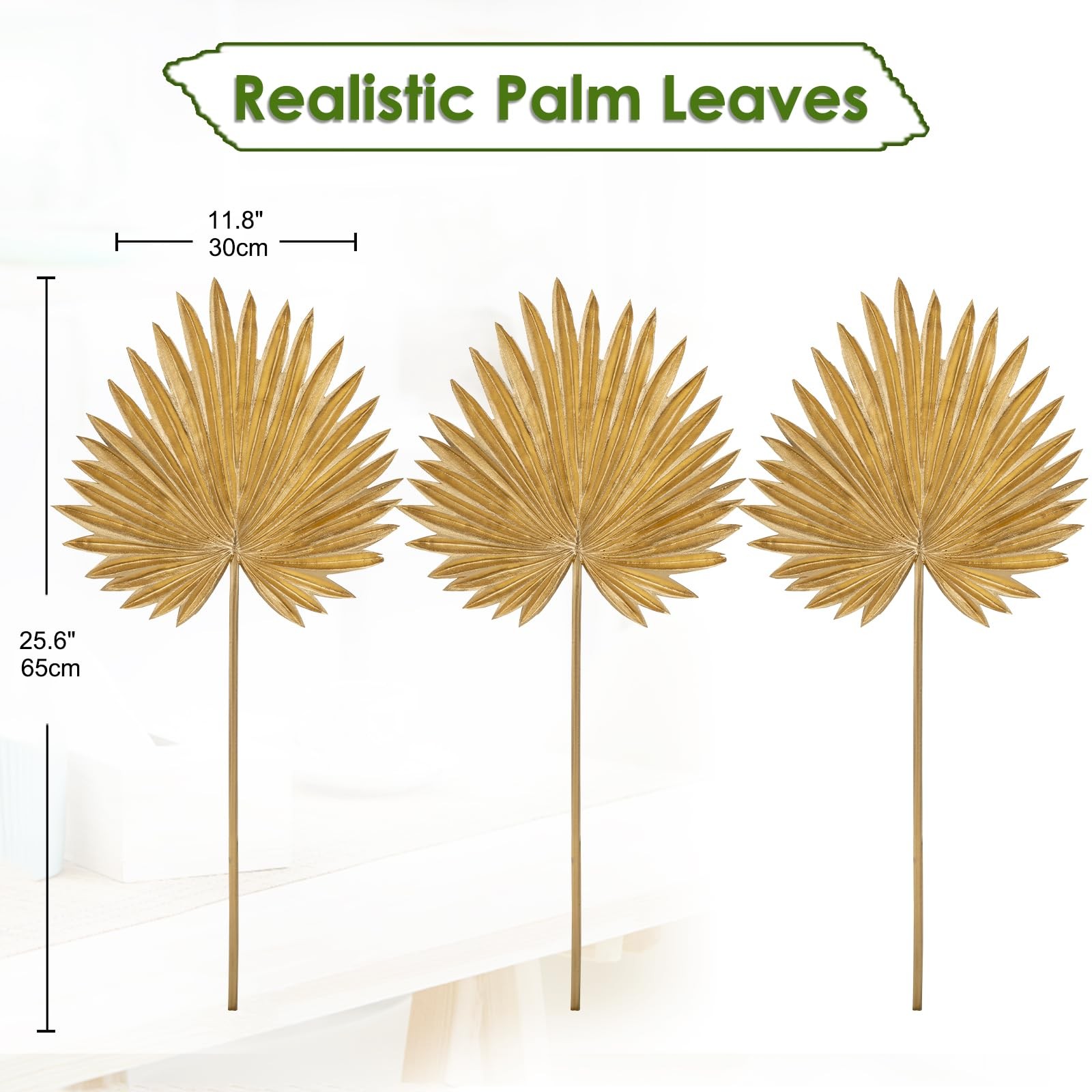 3 PCS Large PU Foam Gold Artificial Palm Leaves Faux Tropical Fronds Wedding