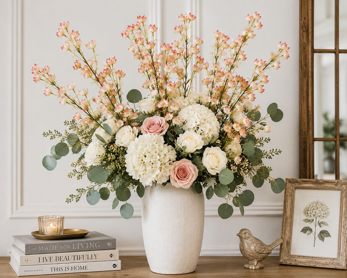 Artificial Dogwood Style Flower Stems Set of 2 Blush Pink White Faux Floral Bran