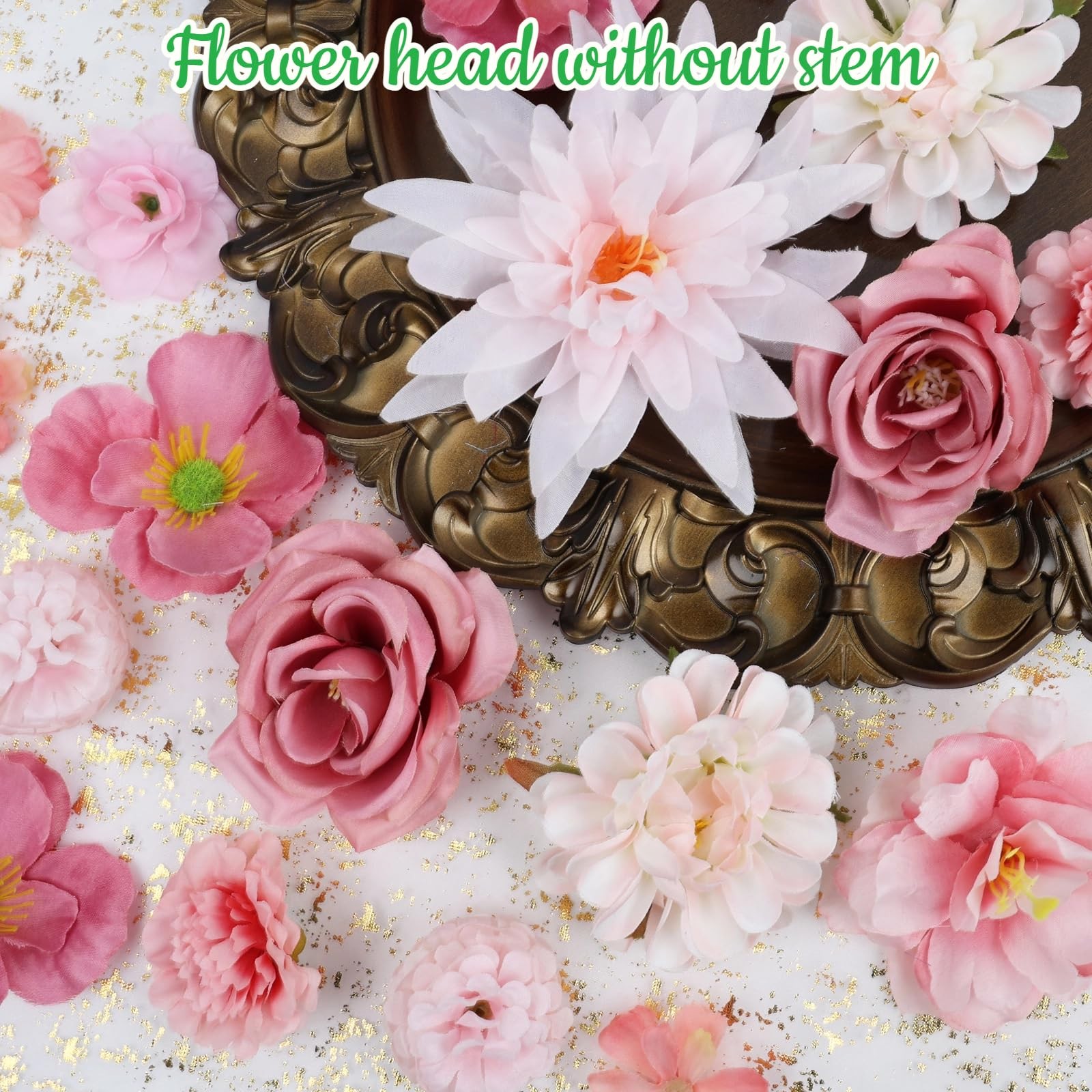 56 PCS Pink Fake Flower Heads Bulk Silk Flowers Crafts Mini Wreath Wedding Decor