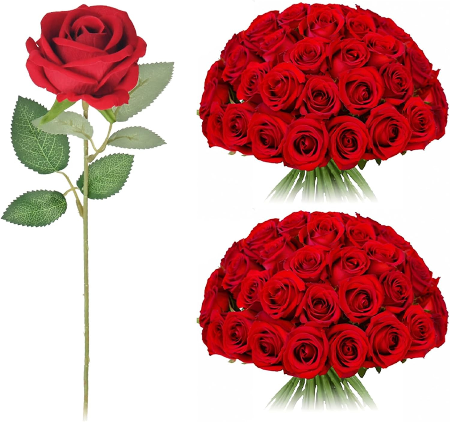 200 Pack Artificial Silk Roses – Rose Red Fake Flowers for Home & Wedding Decor