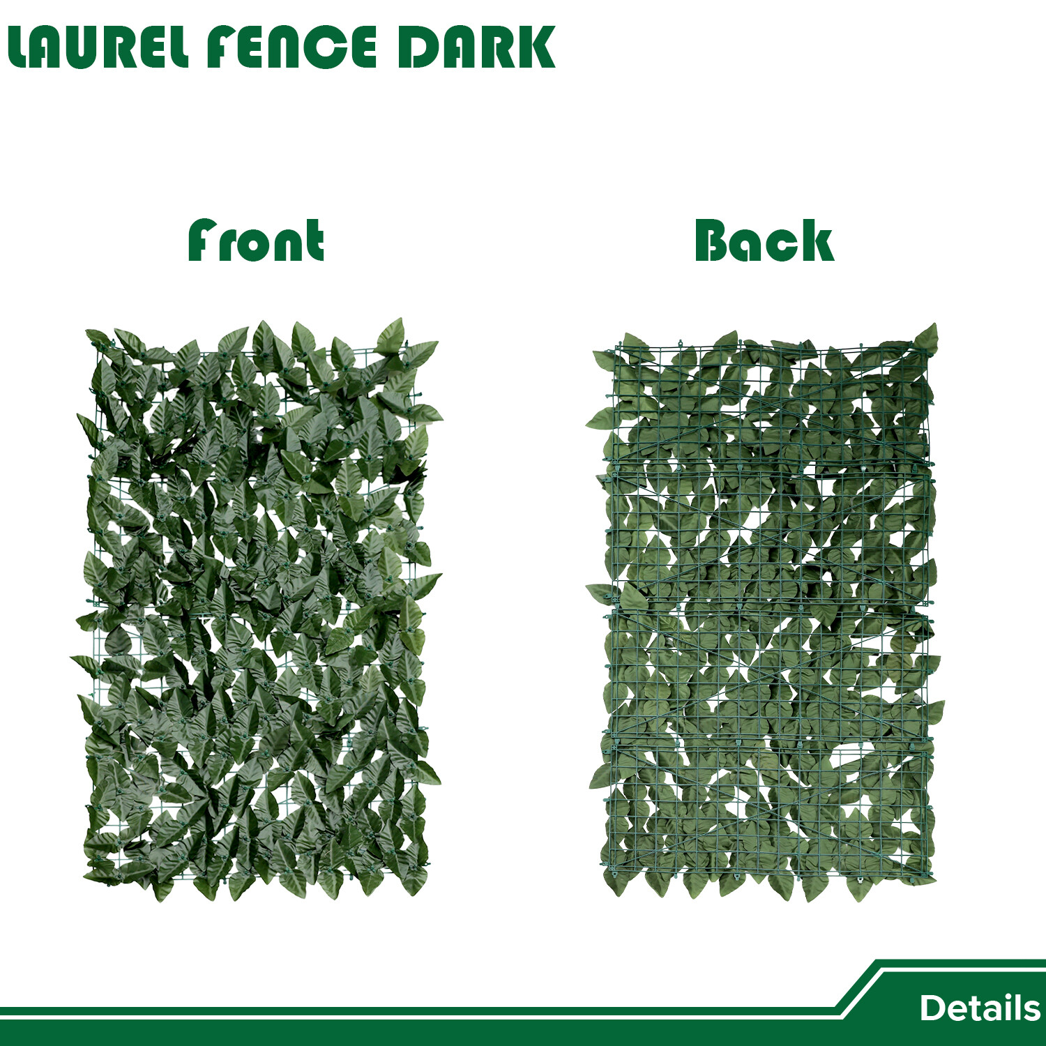 39″x156″ Artificial Dark Faux Laurel Leaves Privacy Fence Screen w/ Mesh Backing