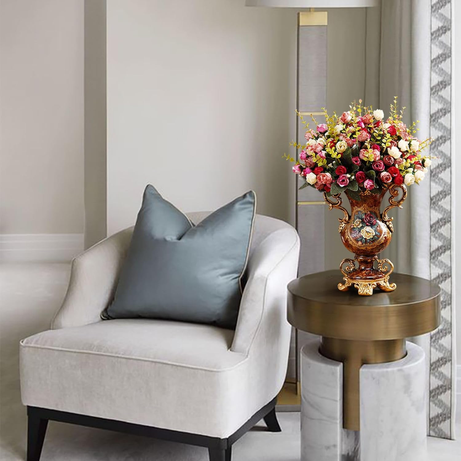 Elegant Vintage Flower Vase Set with Golden Resin Decor for Weddings & Parties