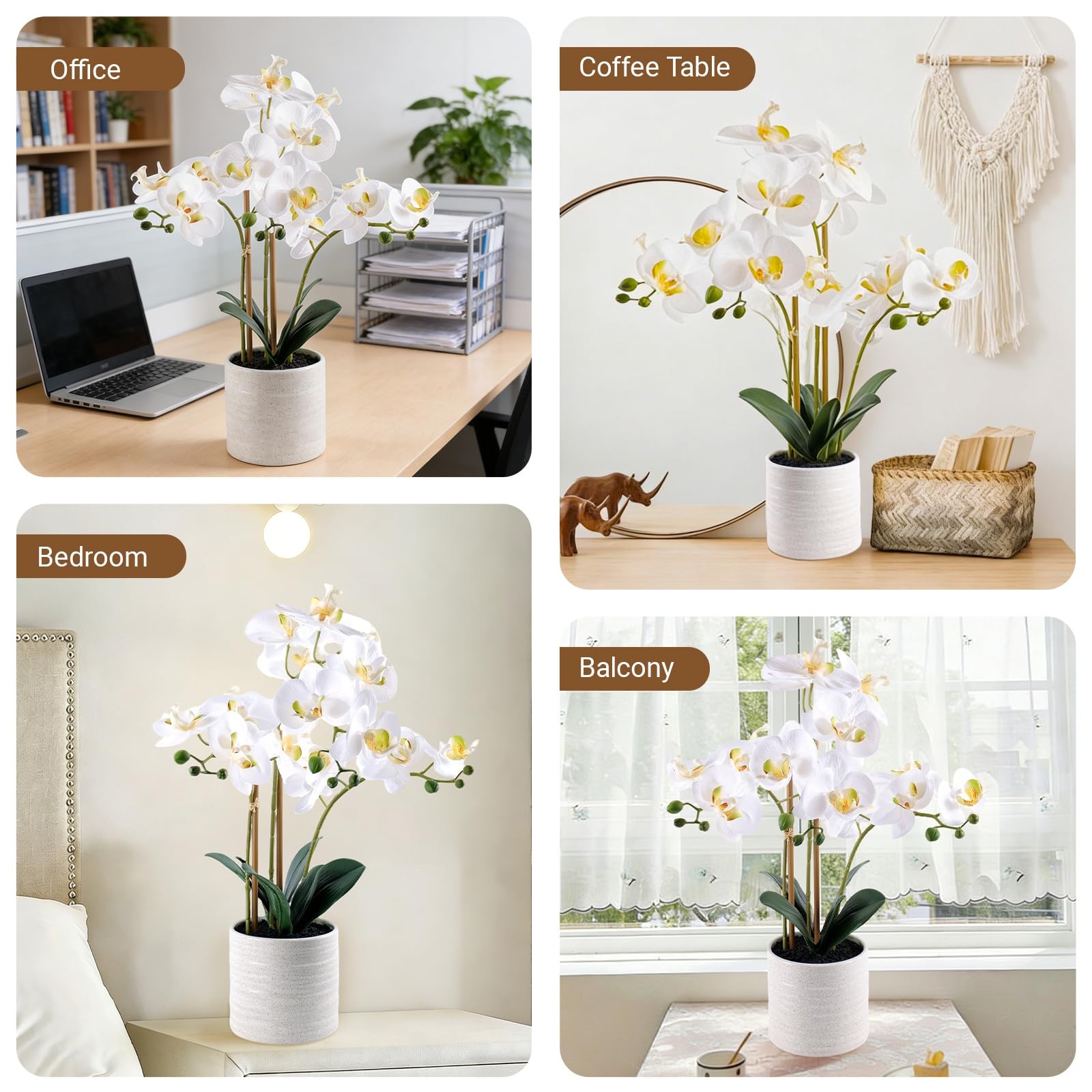 Fake Orchid Plant 23 Inch Tall Realistic Touch Leaves Potted Phalaenopsis White