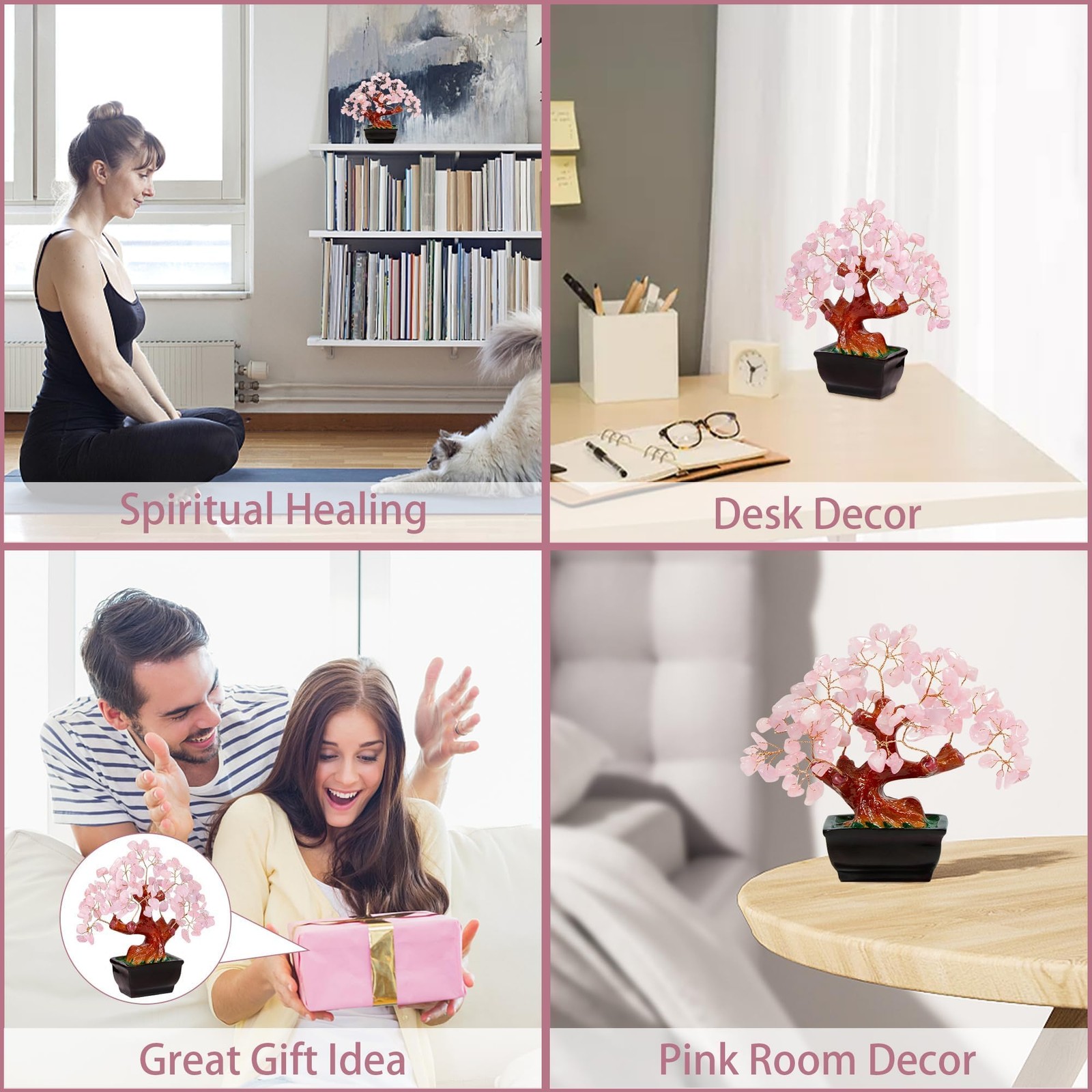 Feng Shui Natural Rose Pink Quartz Crystal Money Tree, Healing Crystal Trees …