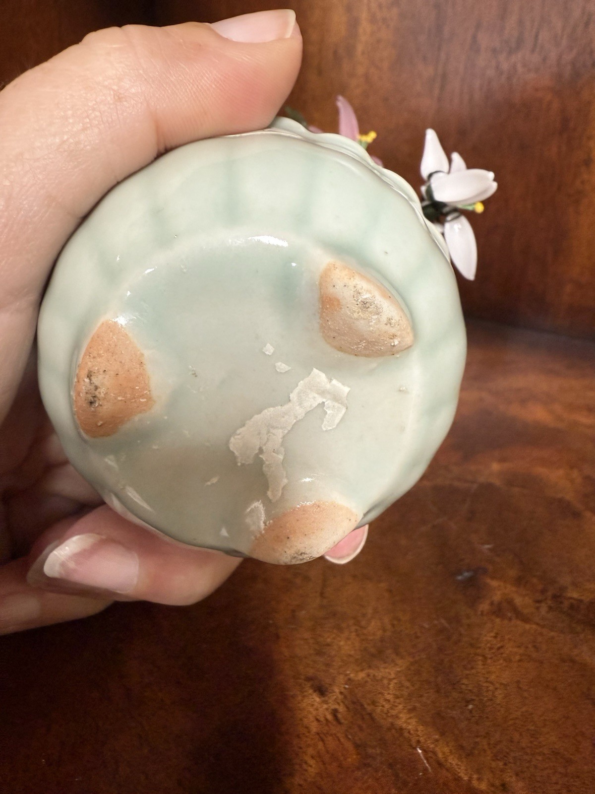 Vintage Adjustable Floral Arrangement Plastic Flowers Jade Style Leaves Porc Pla