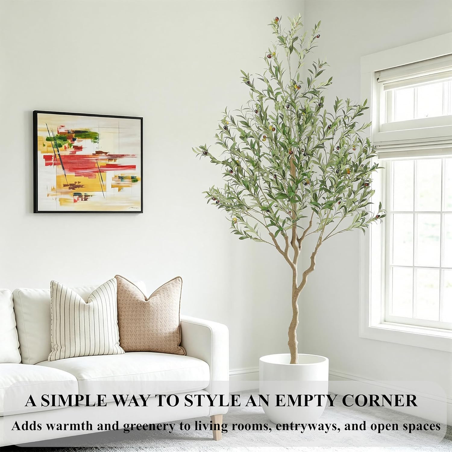 Tall Faux Olive Tree，7Ft（84In） Realistic Potted Silk Artificial Indoor with Gree