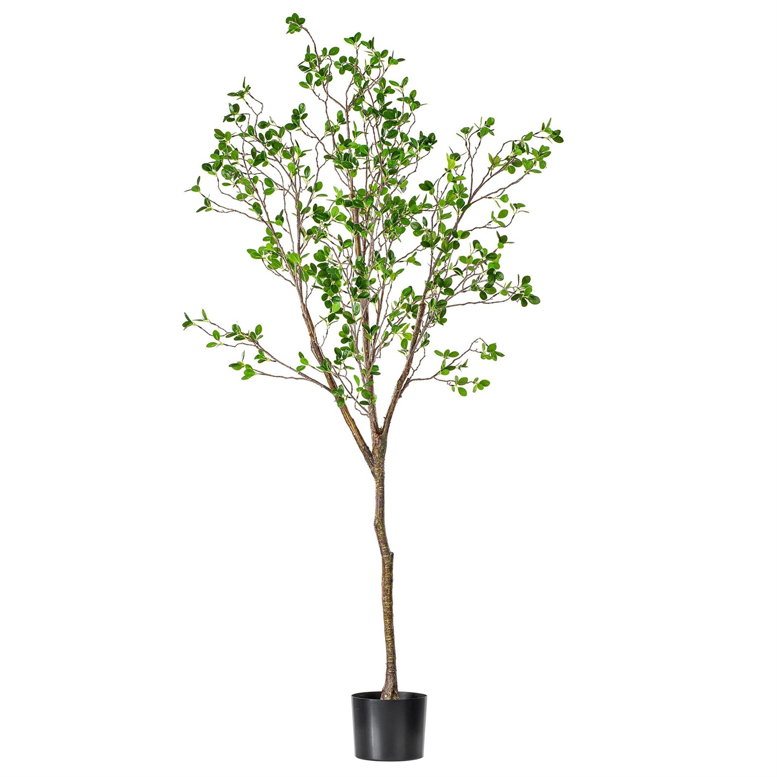 Pemberly Row 72″ Artificial Milan Leaf Tree in Black Planters Pot