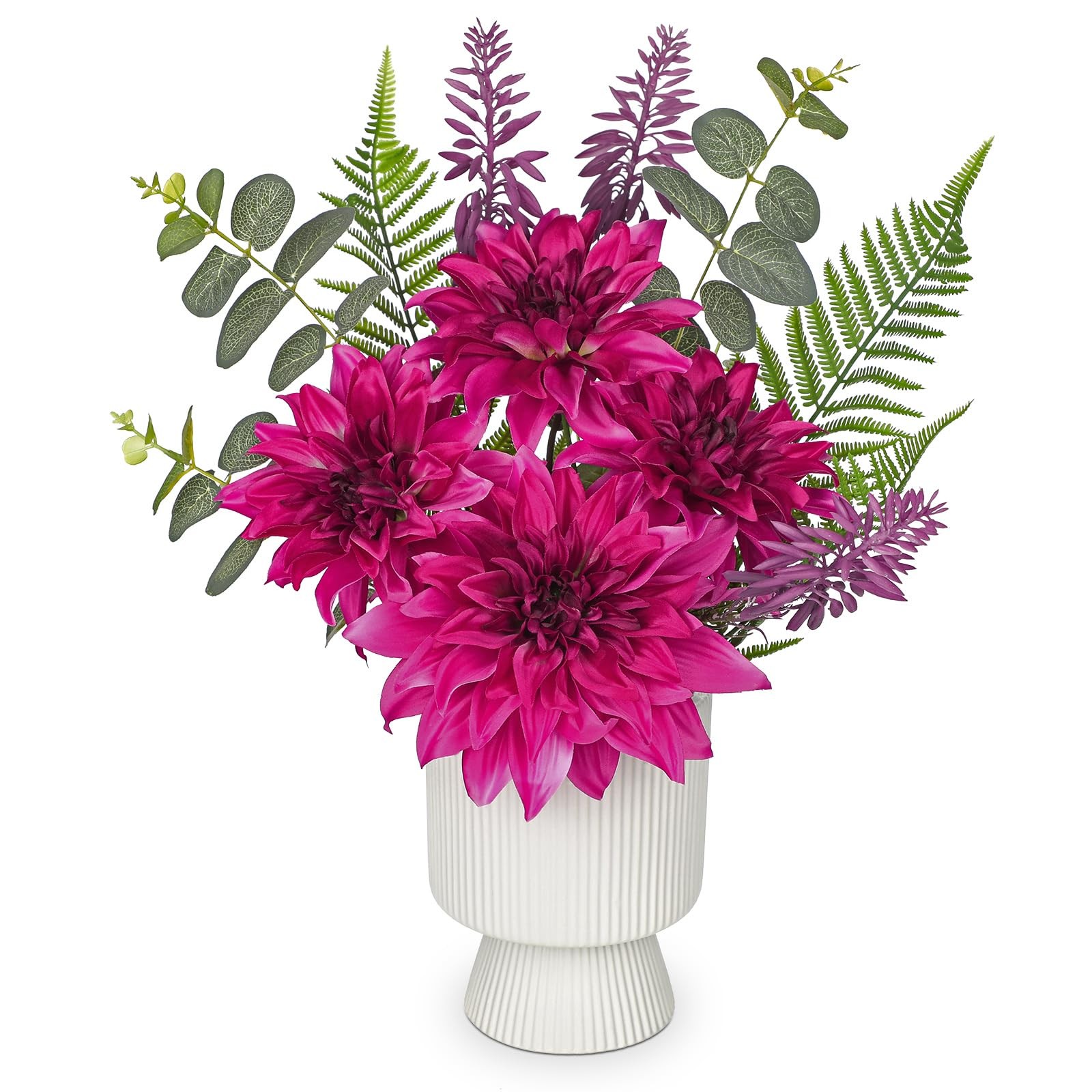 Dahlia Artificial Flower Arrangement in Ceramic Vase 18.1″ Tall Faux Floral C…
