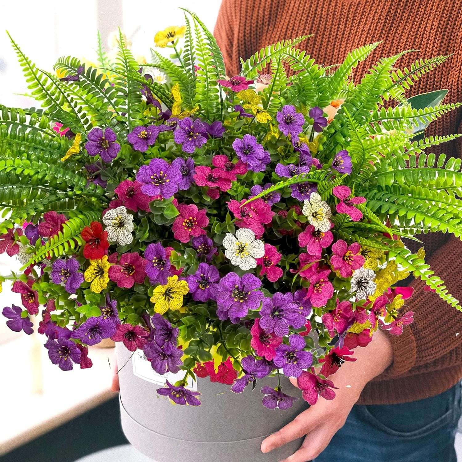 Multi-Season Colorful Faux Flower Bundles – 16 UV Protected Plants for Outdoors