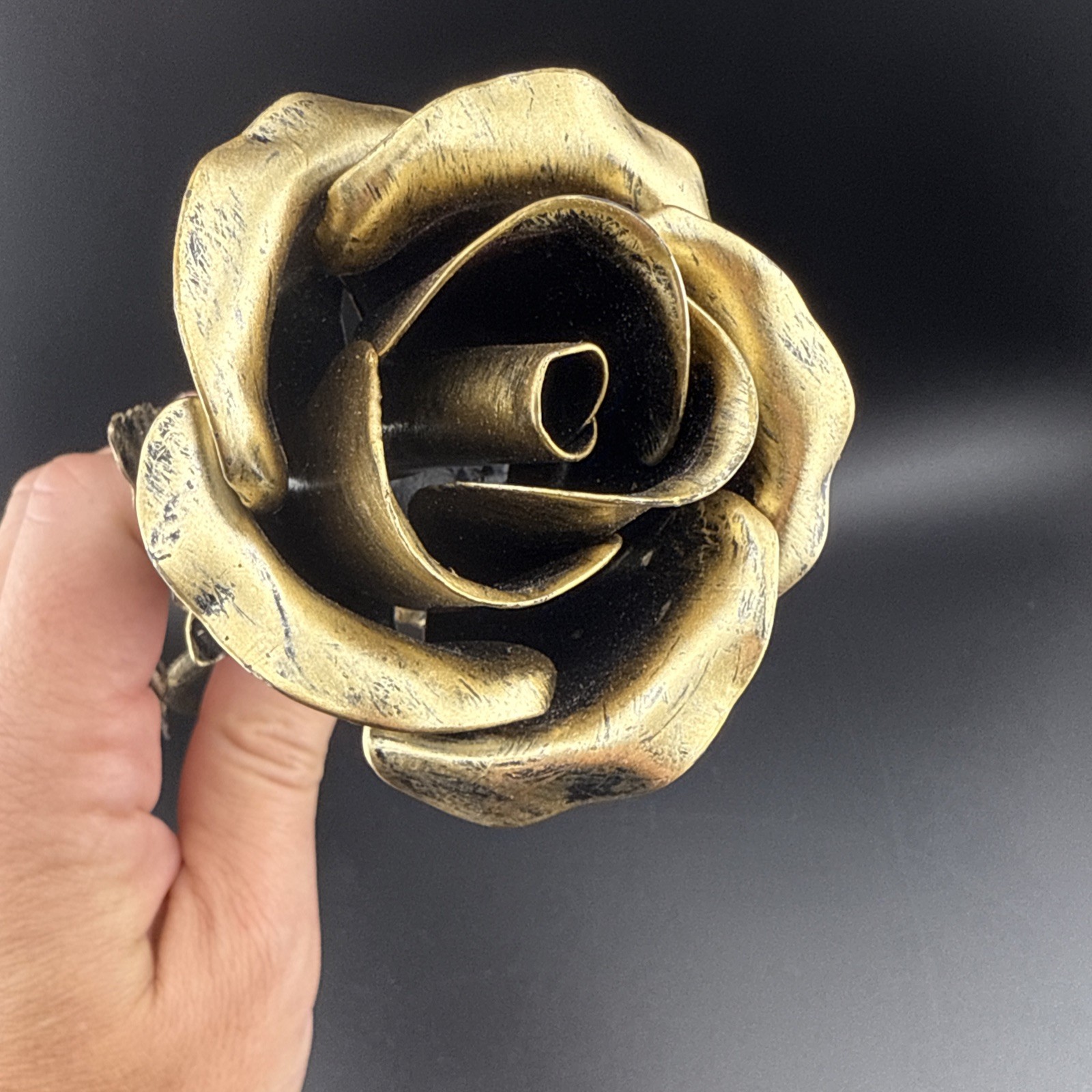 Metal Rose Iron Forever Flower Sculpture Antiqued Brass Finish