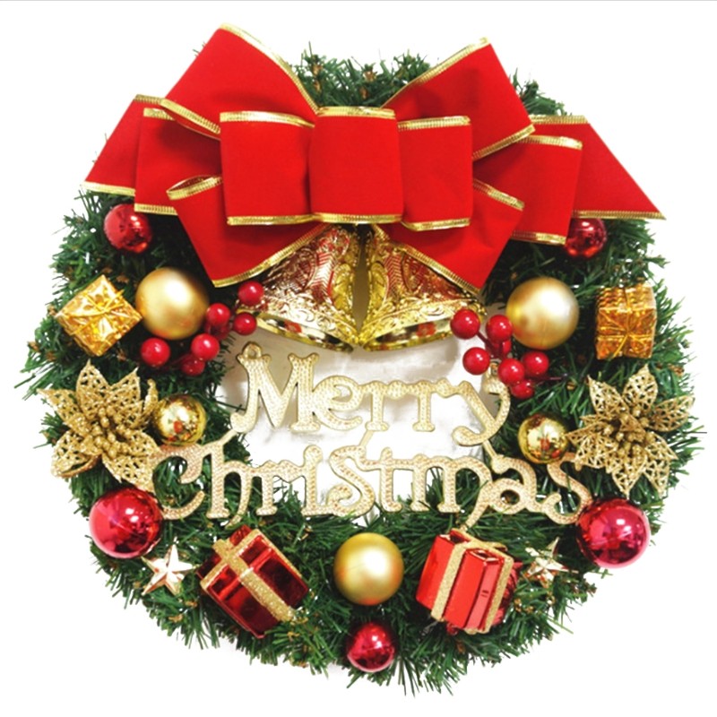 11 Inch Wreath with Bows and Gold Bells Artificial Branch Door Garland