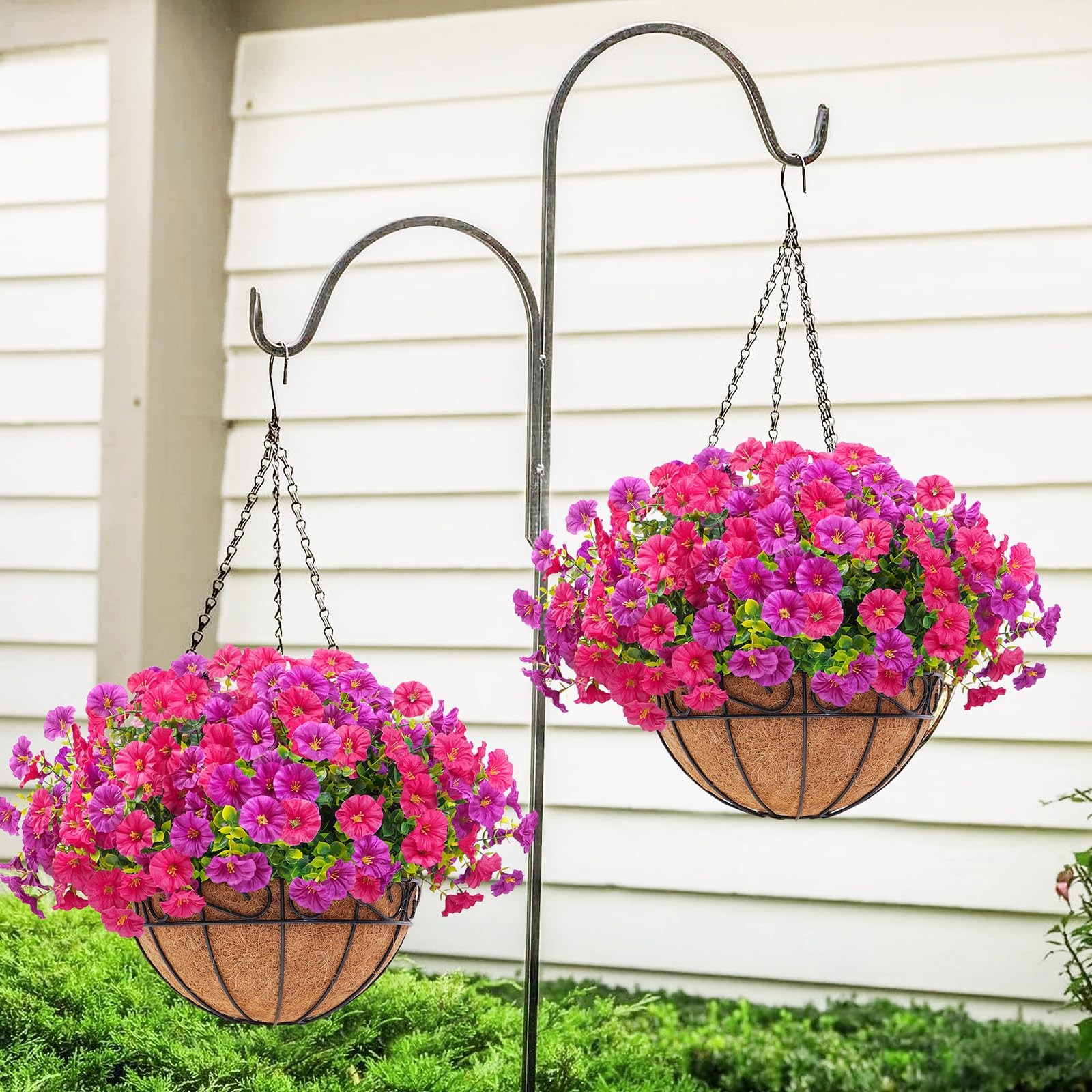 2 Pack Artificial Hanging Flowers for Outdoors, Fake Flowers Artificial Petun…