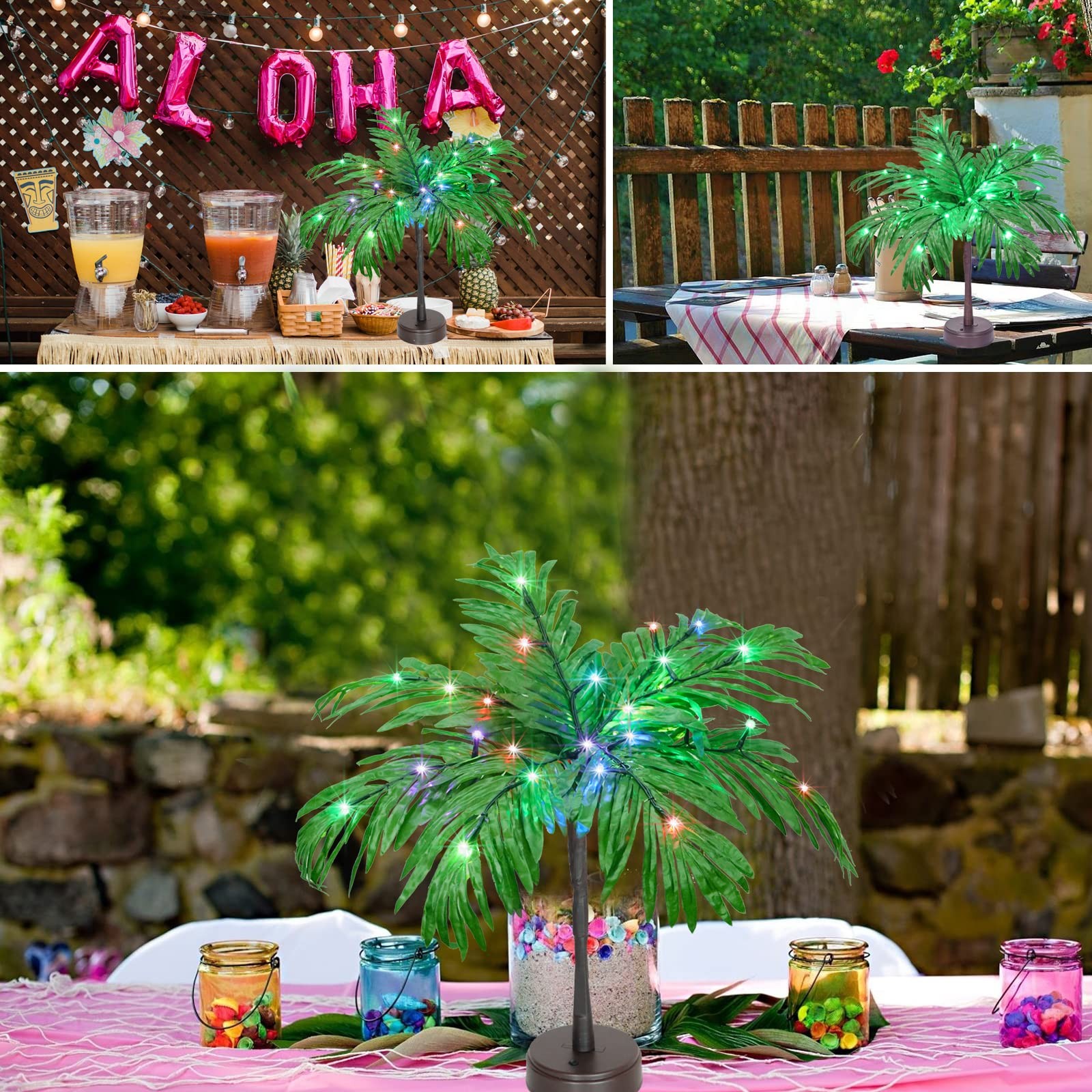 18 Color Changing Lighted Palm Tree Table Decor 23 Inch Battery USB Powered