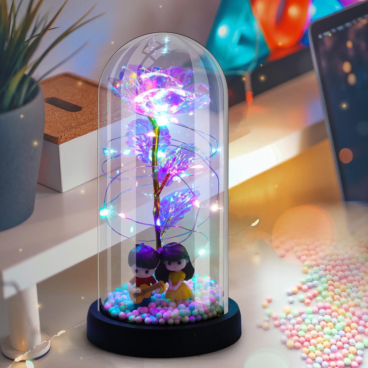 Eternal Forever Romantic Rose Flower In Glass Dome LED Light Mother’s Day Gift