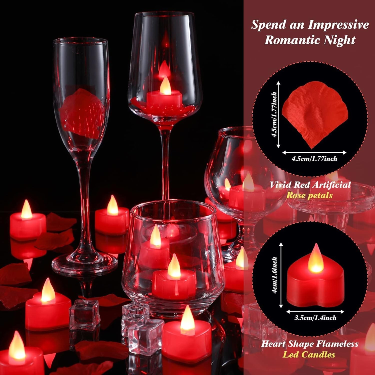 Heart Candle and Rose Petal Set – 72 LED Lights & 6000 Petals for Romantic Decor