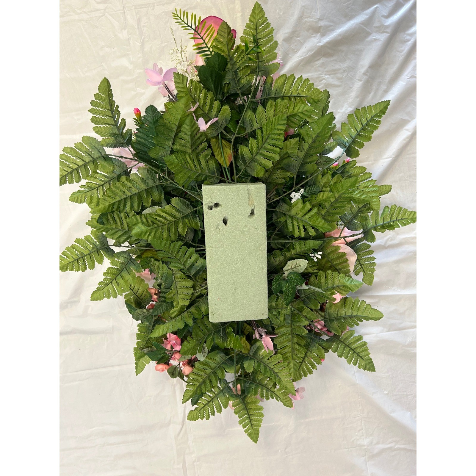 Pink Rose and Daisy Artificial Floral Cemetery Saddle Spray Arrangement 28in