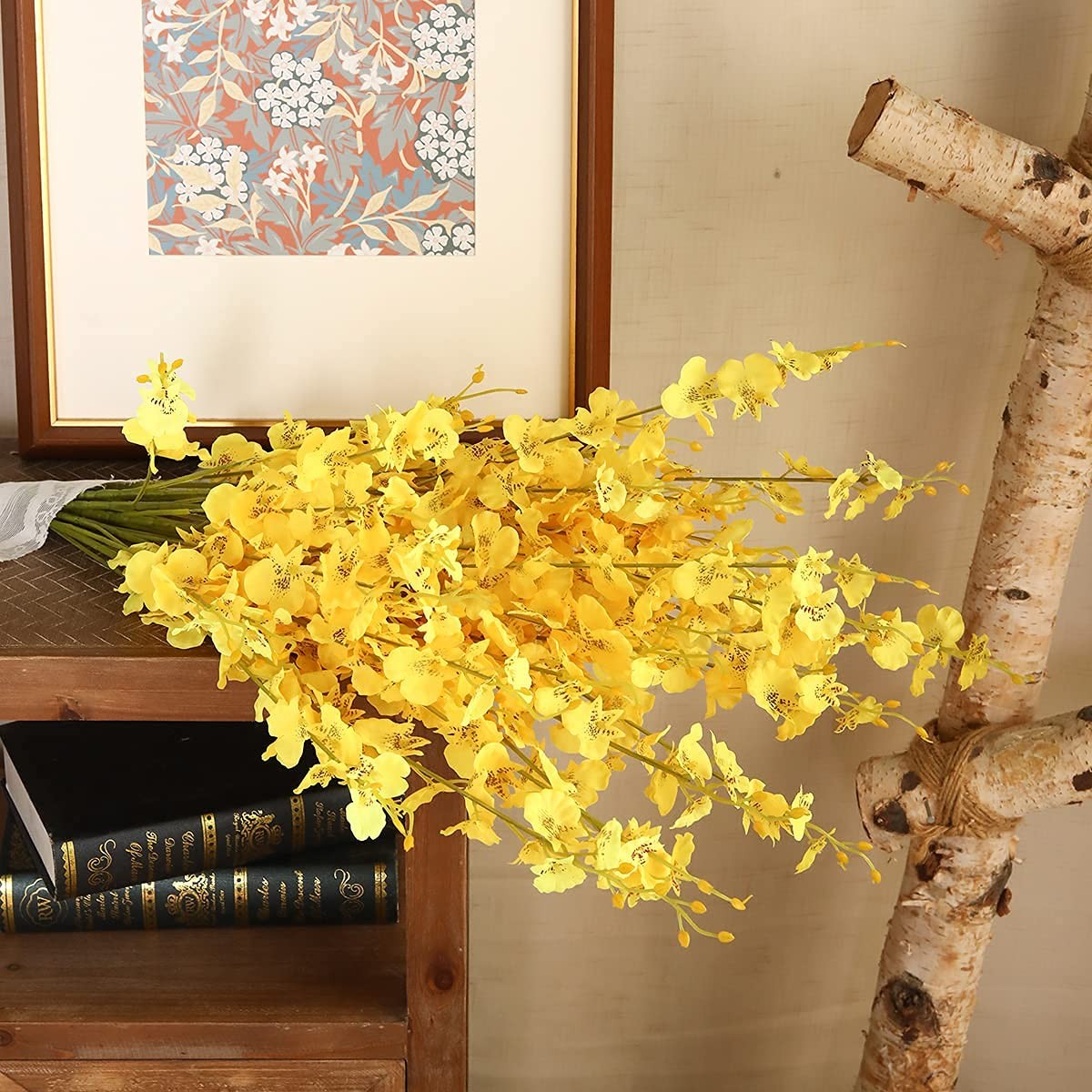 Kisflower 12Pcs Yellow Artificial Orchids Flowers, Dried Silk Orchids, Fake O…