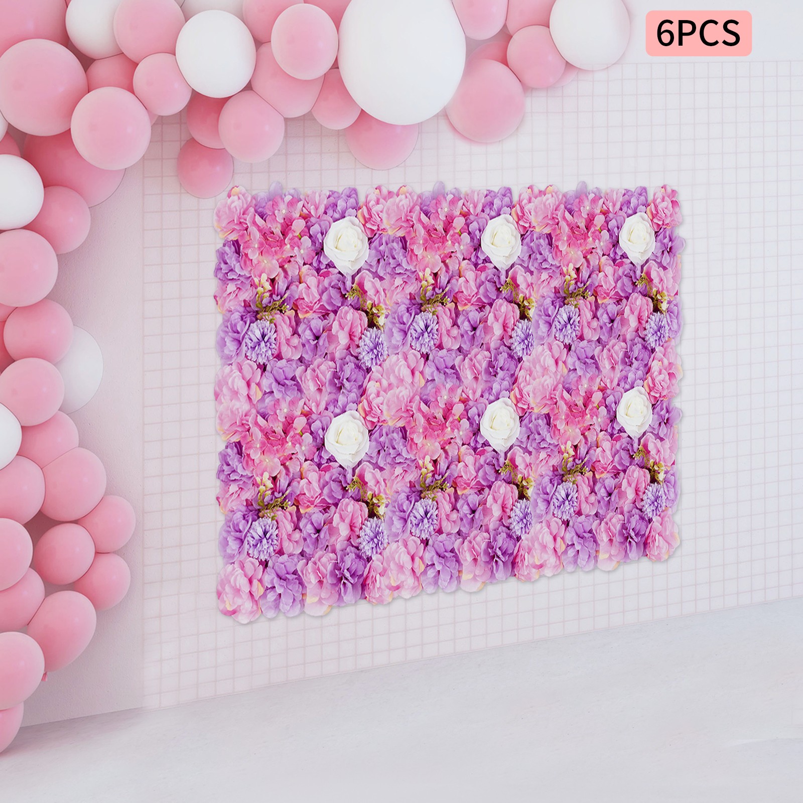 6Pieces 3D Flower Wall Panels Artificial Floral Backdrop Decor Faux Flower Panel