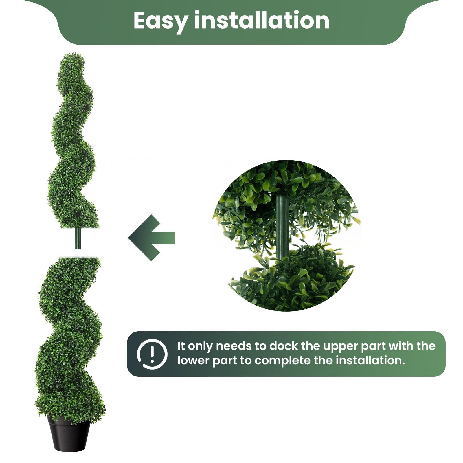 2PCS 5FT Artificial Boxwood Spiral Topiary Trees Rust-Resistant Faux Green Plan