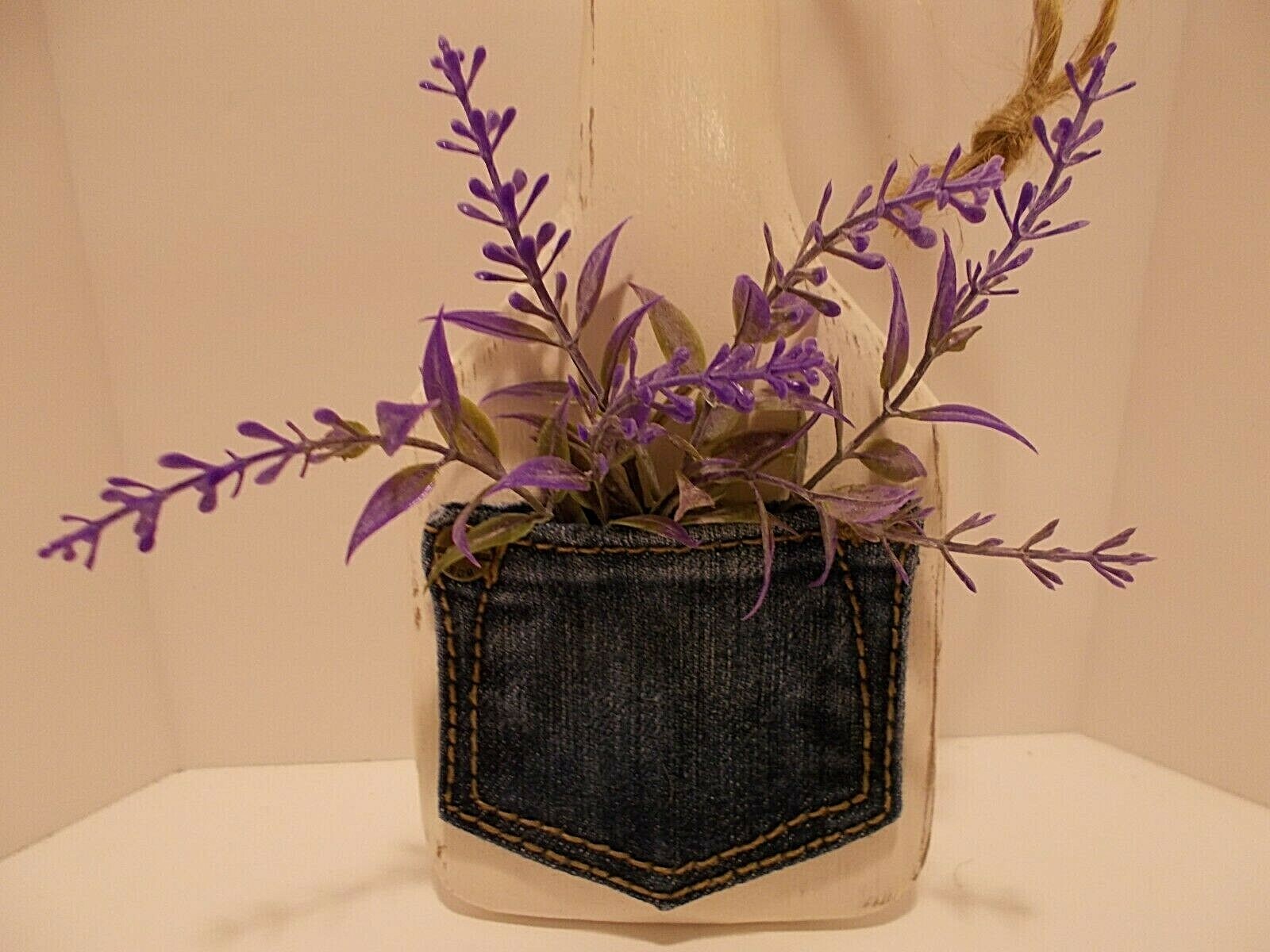 Butter Paddle Small Wooden with Small Denim Pocket of Faux Lavender Handcrafted