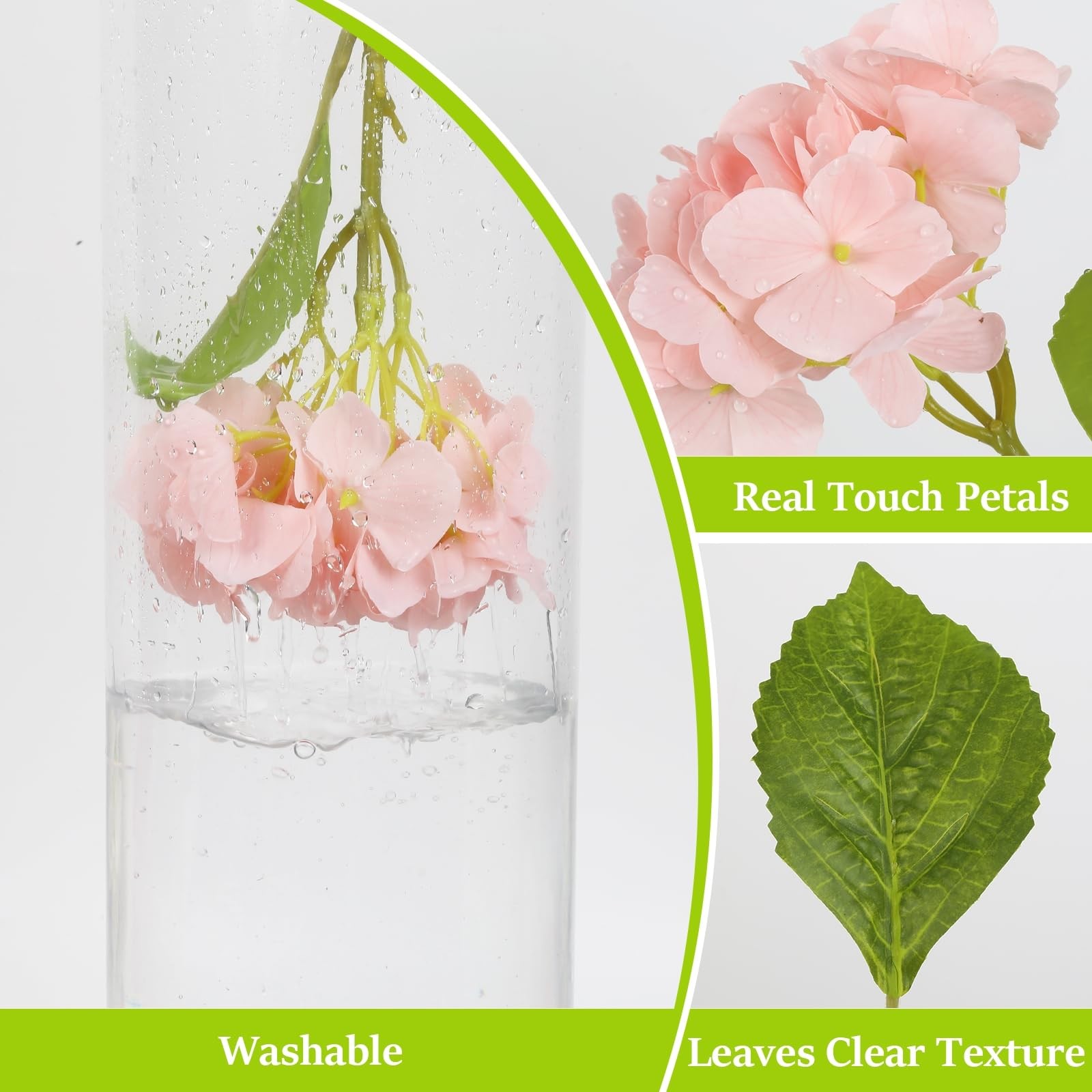 2 Bouquets Light Pink Real Touch Hydrangea Artificial Flowers 6PCS Latex Faux…