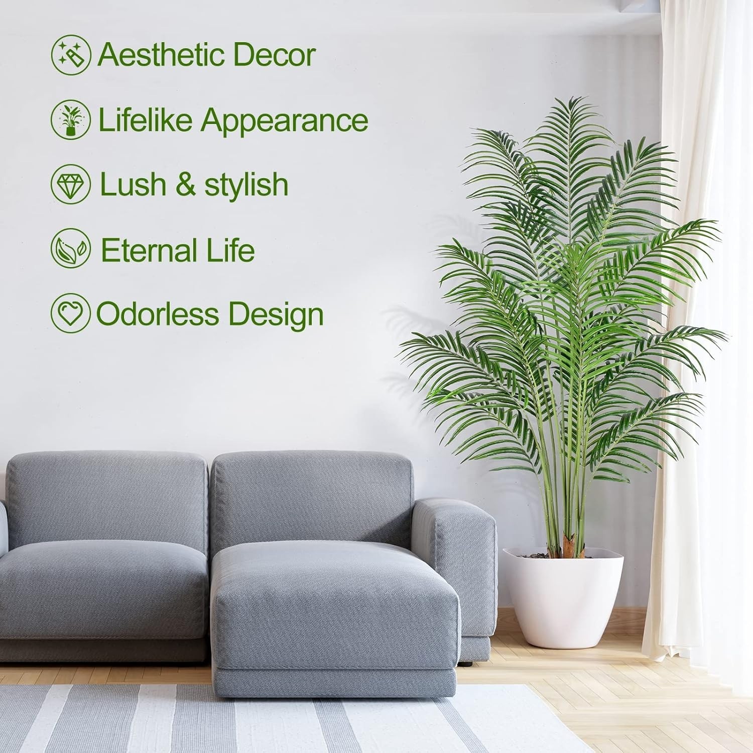 Lifelike Artificial Palm Tree – Adjustable Leaves, 570 Tips