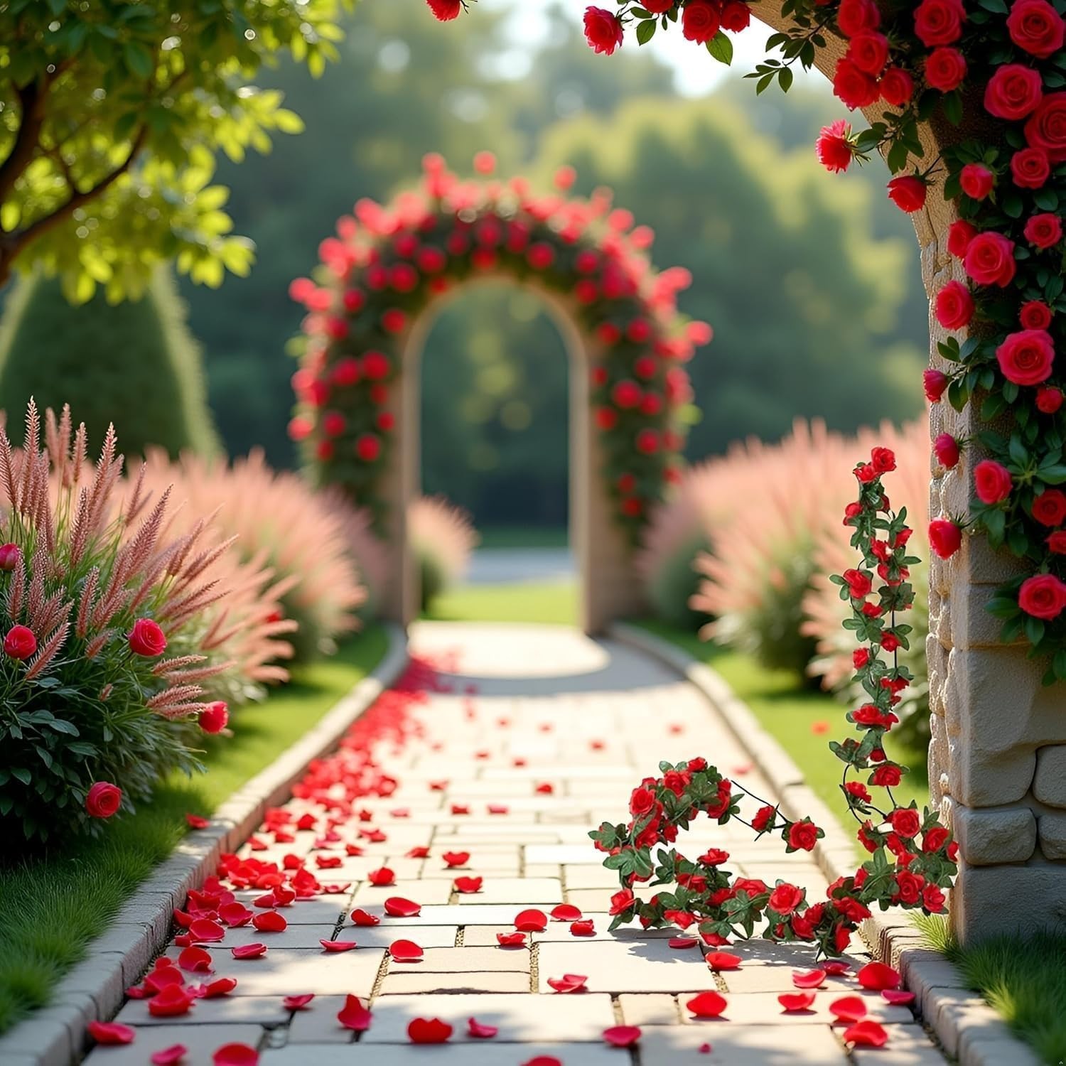 Red Artificial Peony Flower Garland, Silk Hanging Vine, 72 Inches, for Weddin…
