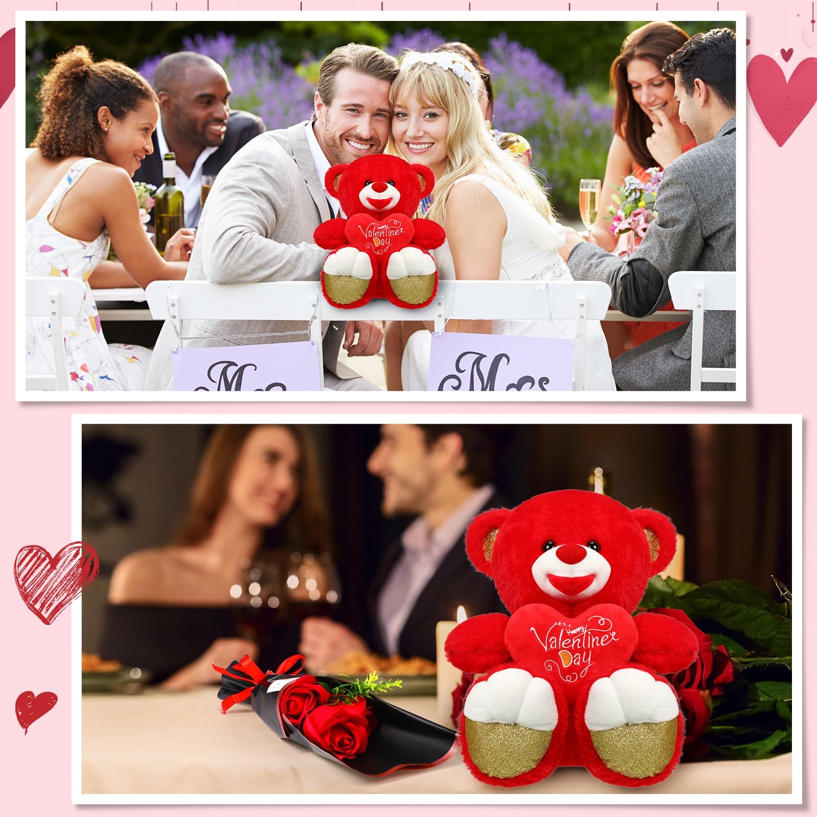 4 PCS Valentine’s Day Heart Bear Gift Set Rose Flowers Basket For Her