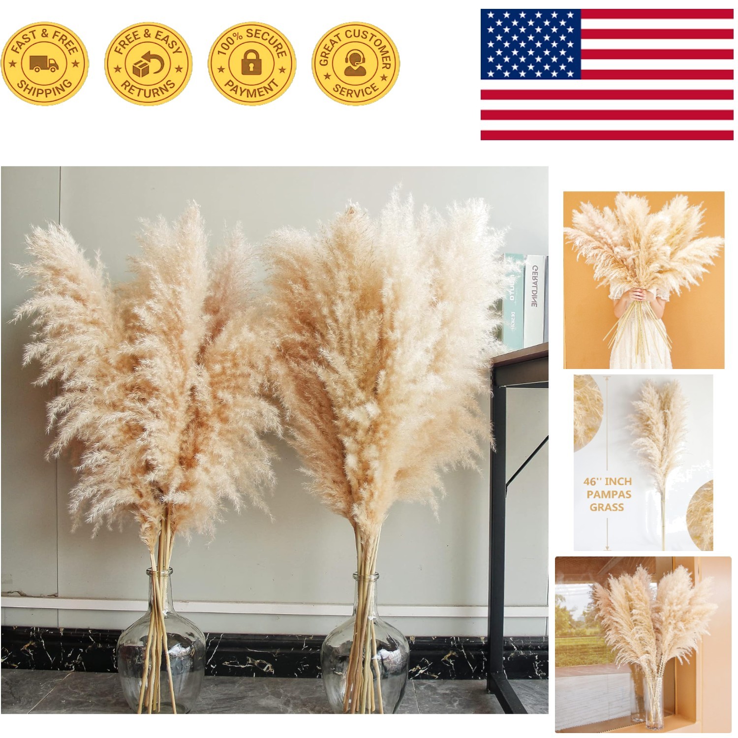Versatile 10 Stems 40” Pampas Grass – Ideal for Weddings & Farmhouse Style