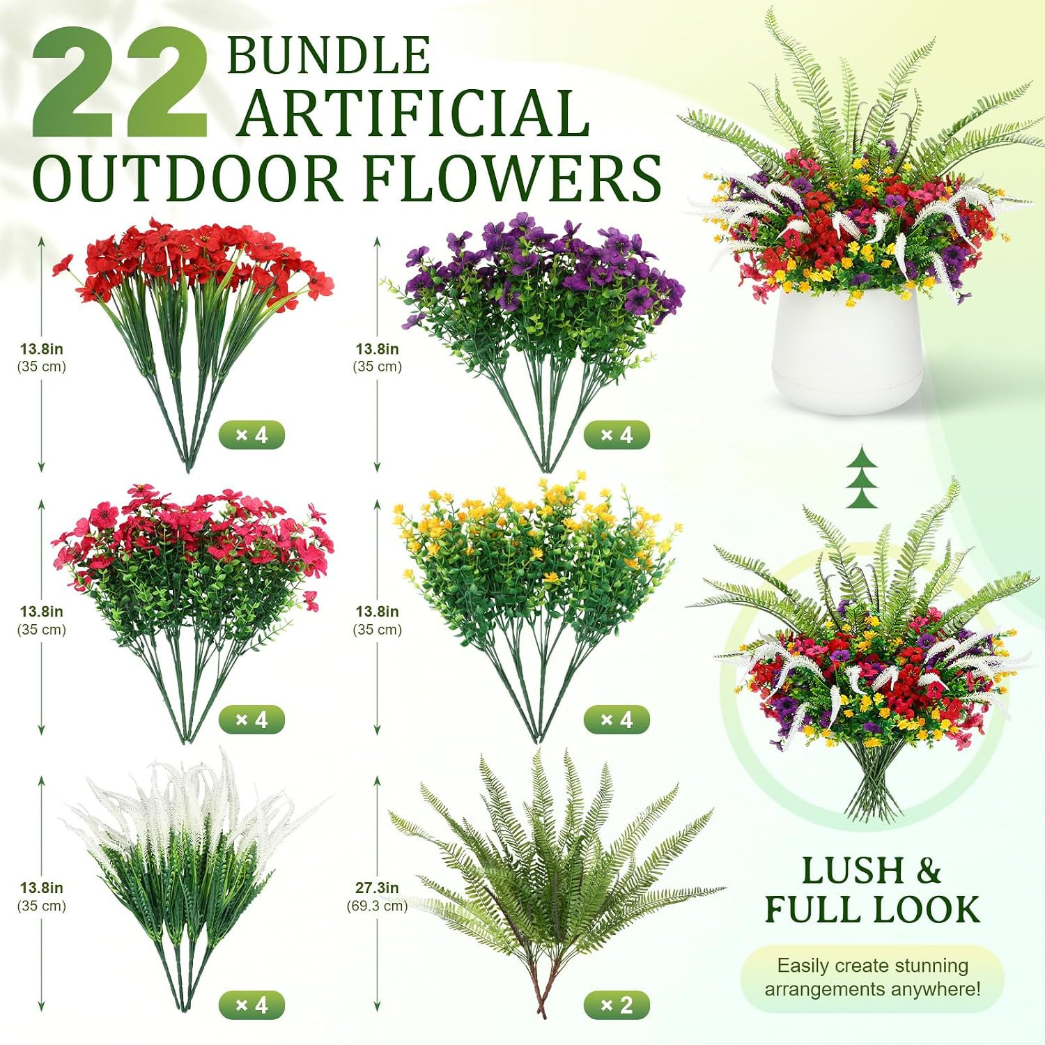 22 Pack UV Resistant Rust-Proof Artificial Flowers for Outdoor Decor