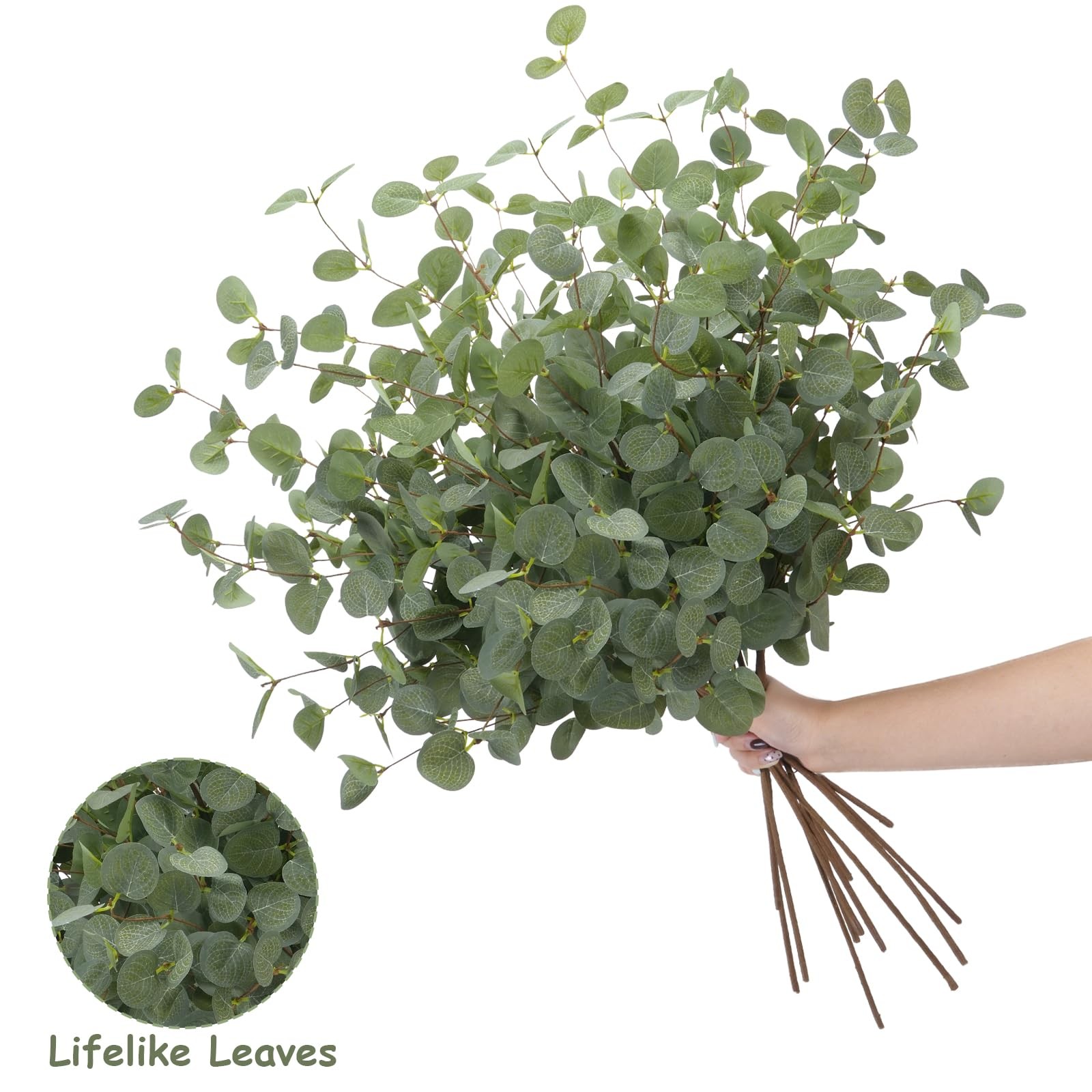 12 Pack Artificial Eucalyptus Stems, 26.7″ Faux Eucalyptus Branches for Flora…
