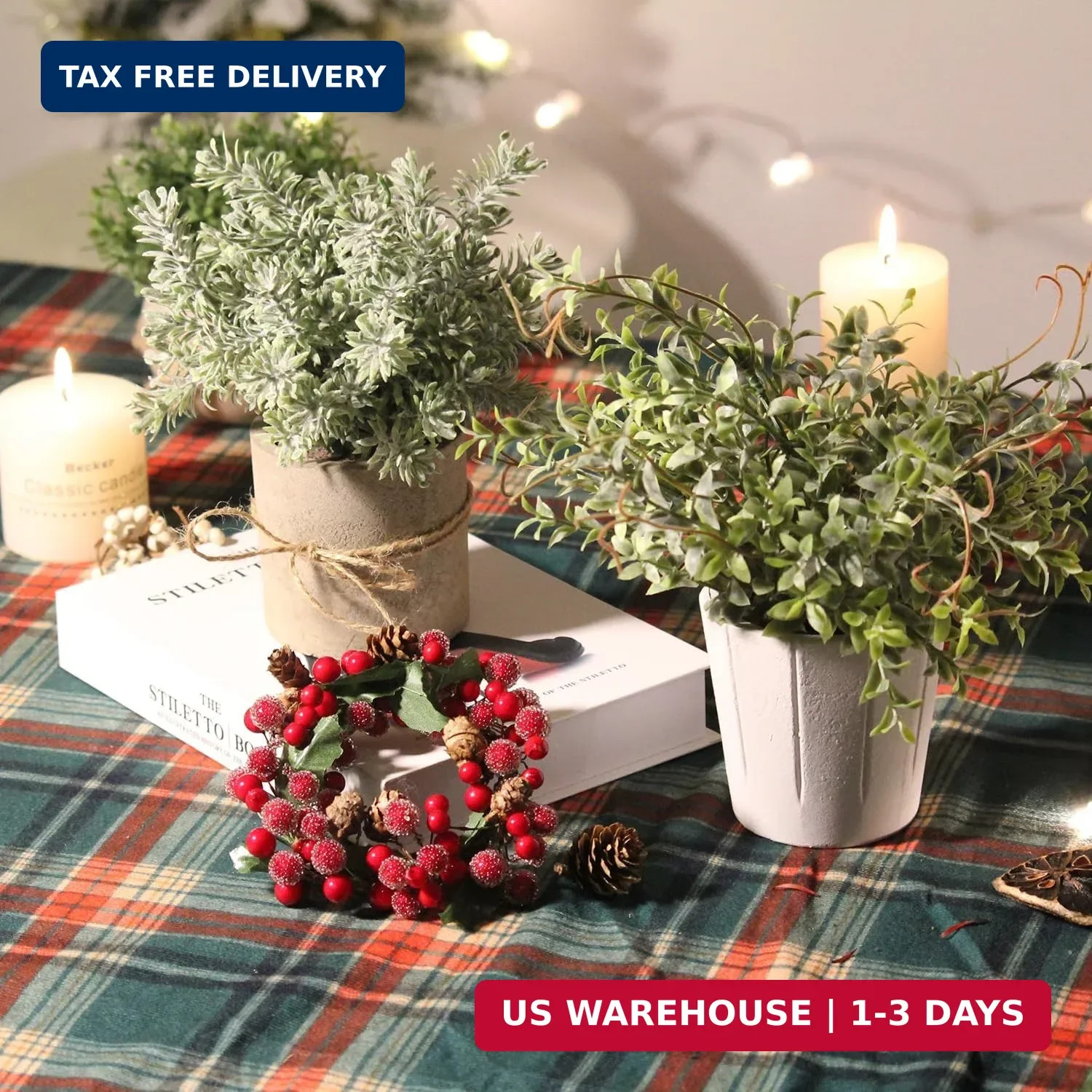 4 Pack Small Fake Plants in White Pulp Pot for Home Decor | Artificial Plants In
