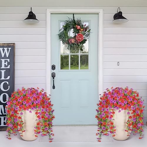 Fake Artificial Hanging Flowers for Outdoors Decoration, 2 PCS Faux Red Purple
