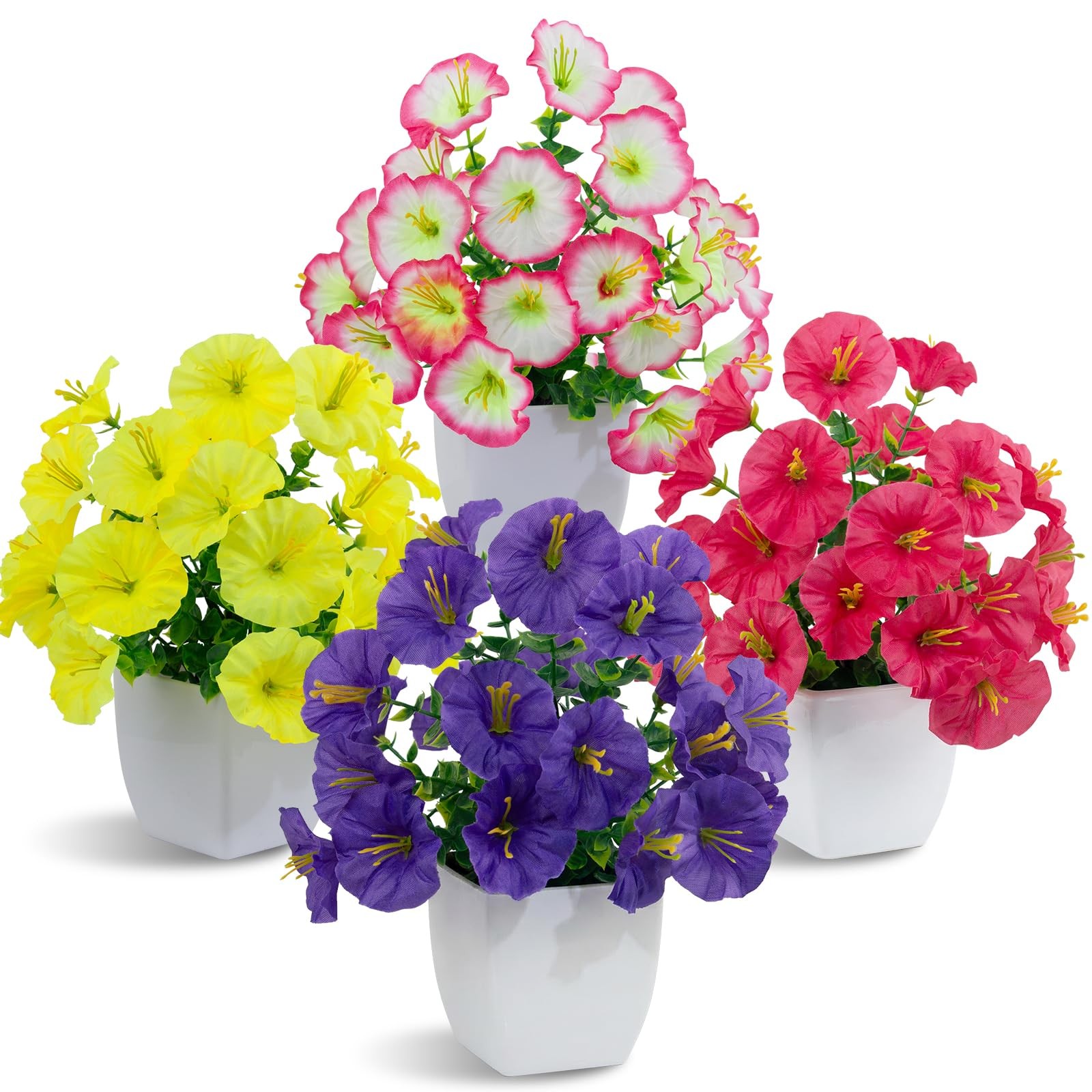 4 PCS Small Colorful Artificial Flowers White Pots Fake Mini Potted Plants