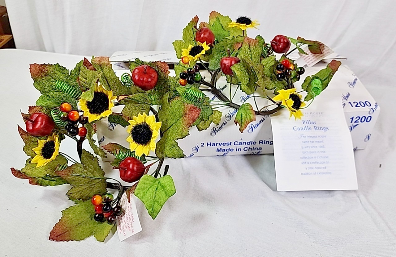 Princess House Set Of 2 Harvest Sunflower Candle Floral Pillar Rings #1200 ~ NEW