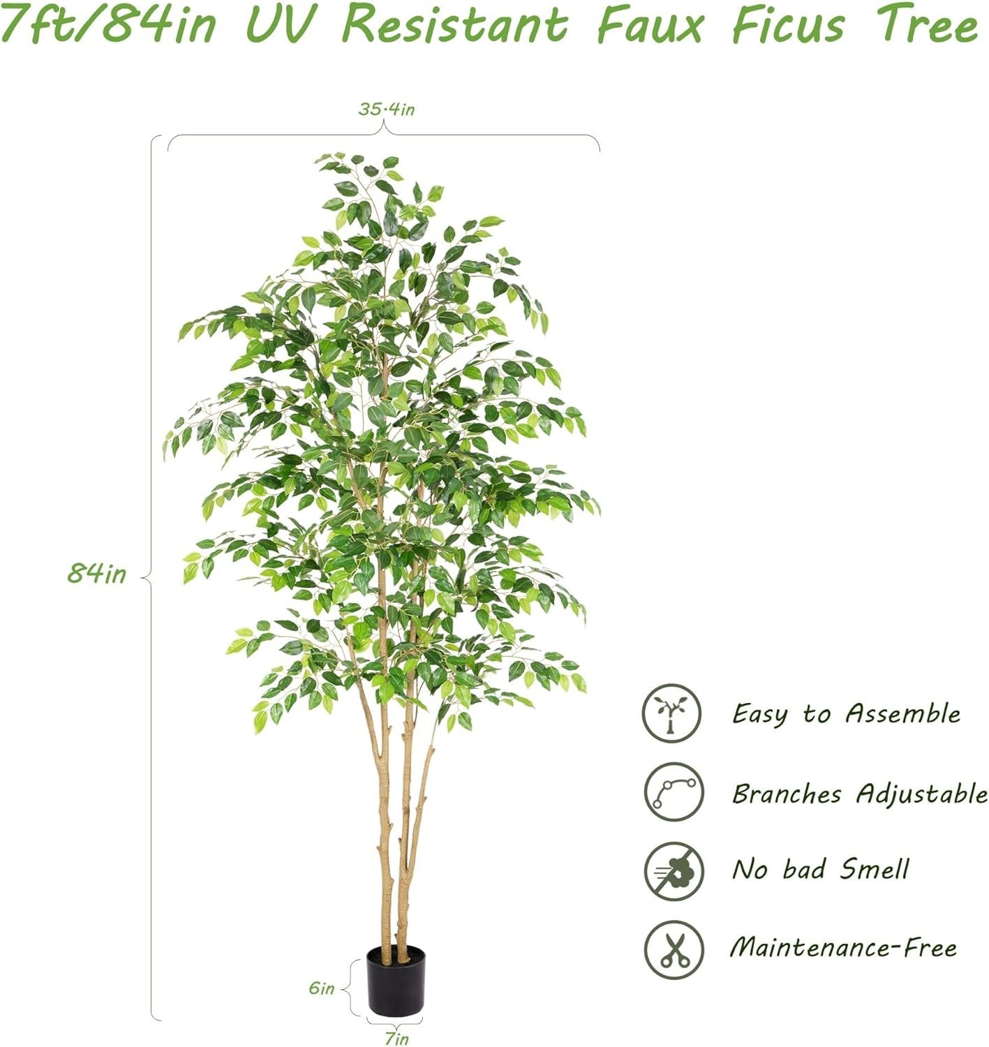 Lifelike 7ft Potted Ficus Tree – Maintenance-Free Indoor & Outdoor Elegance