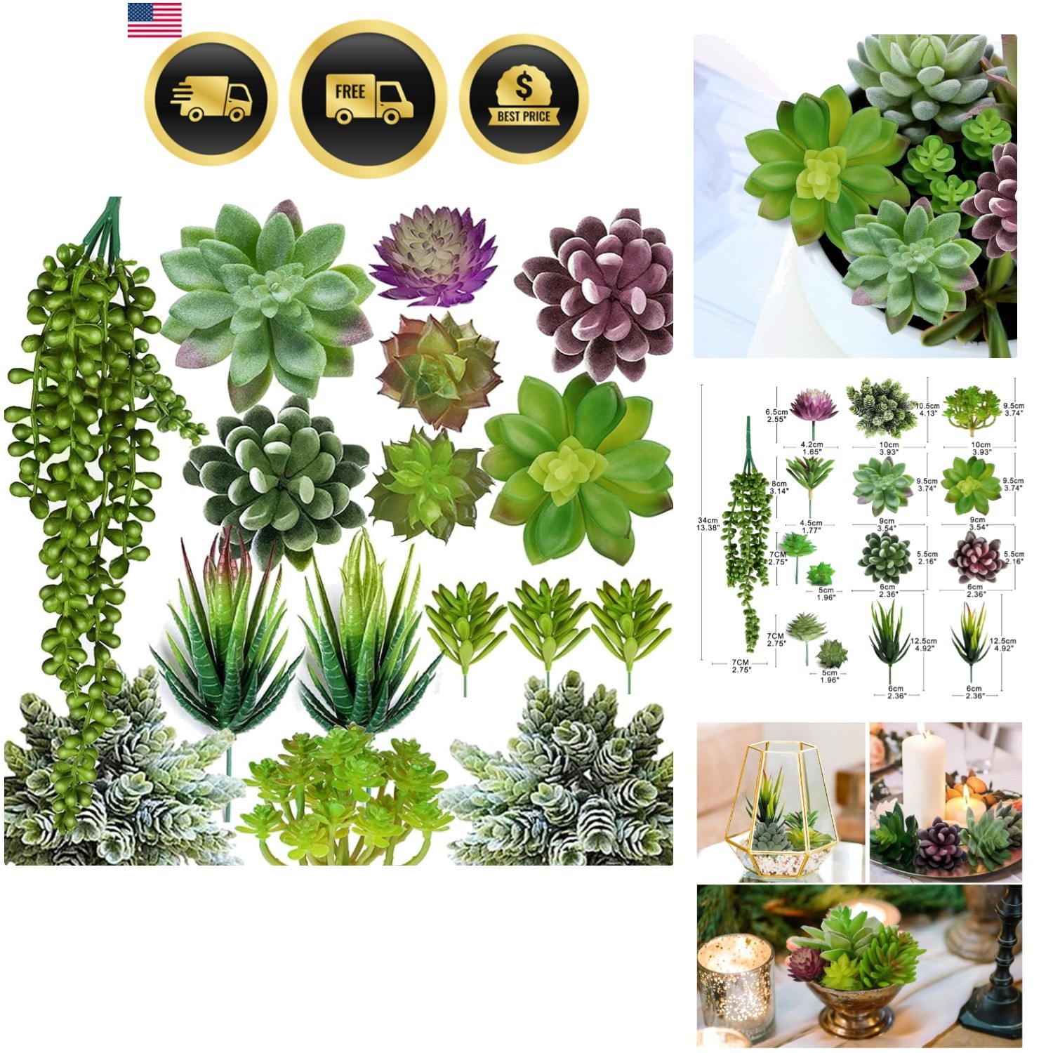 Artificial Succulent Plants Set 16 Pcs Faux Succulents For Home Garden Office